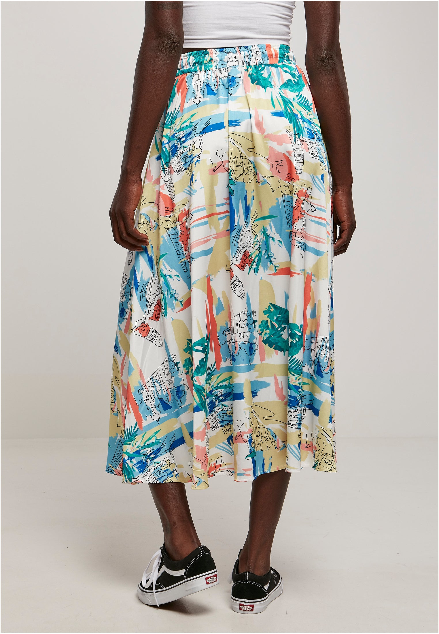 Ladies AOP Satin Midi Skirt | softyellowvacation