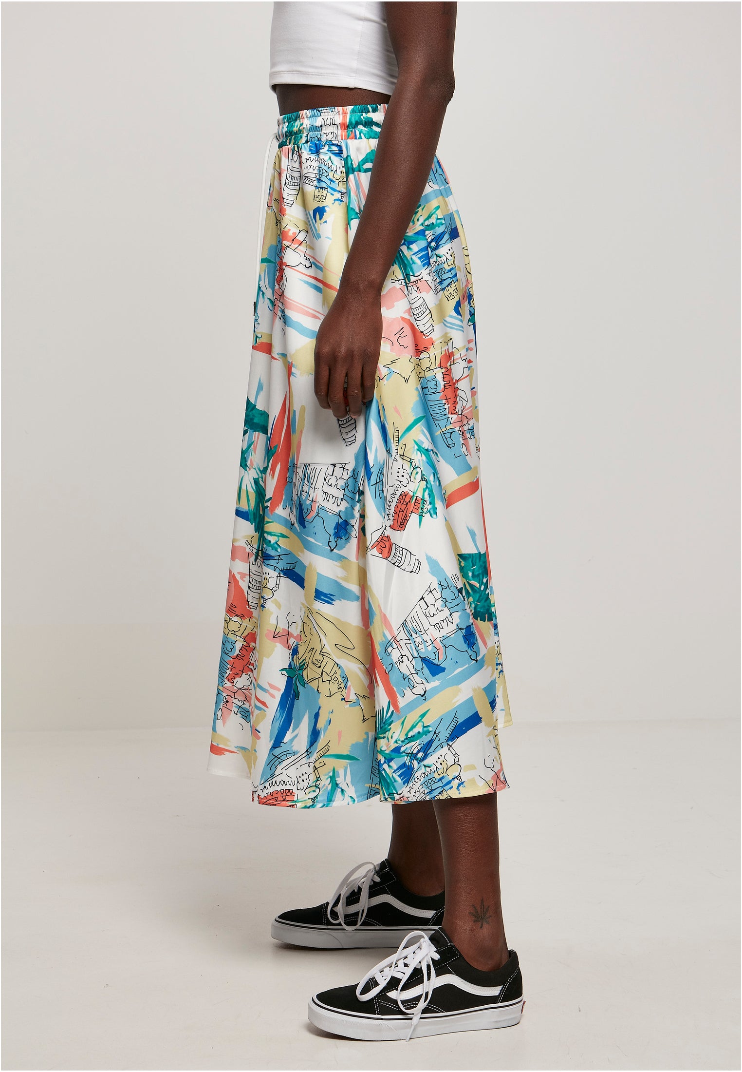 Ladies AOP Satin Midi Skirt | softyellowvacation