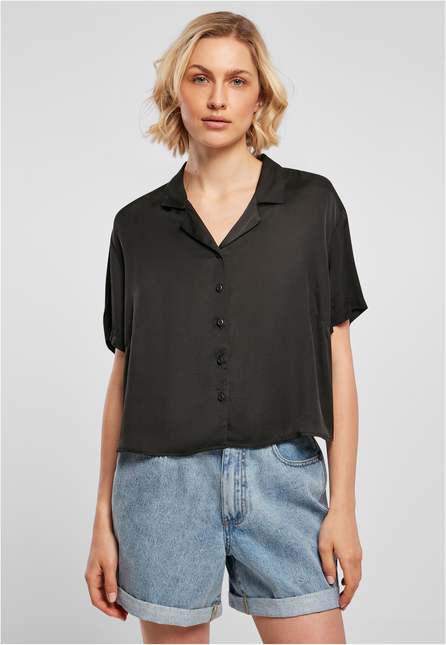 Ladies Viscose Satin Resort Shirt | black