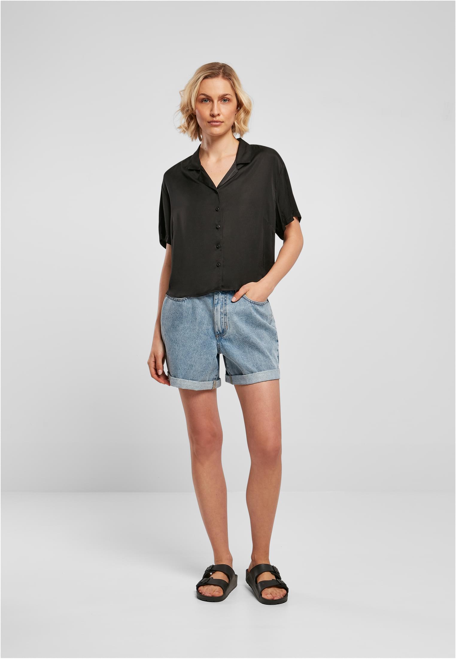 Ladies Viscose Satin Resort Shirt | black