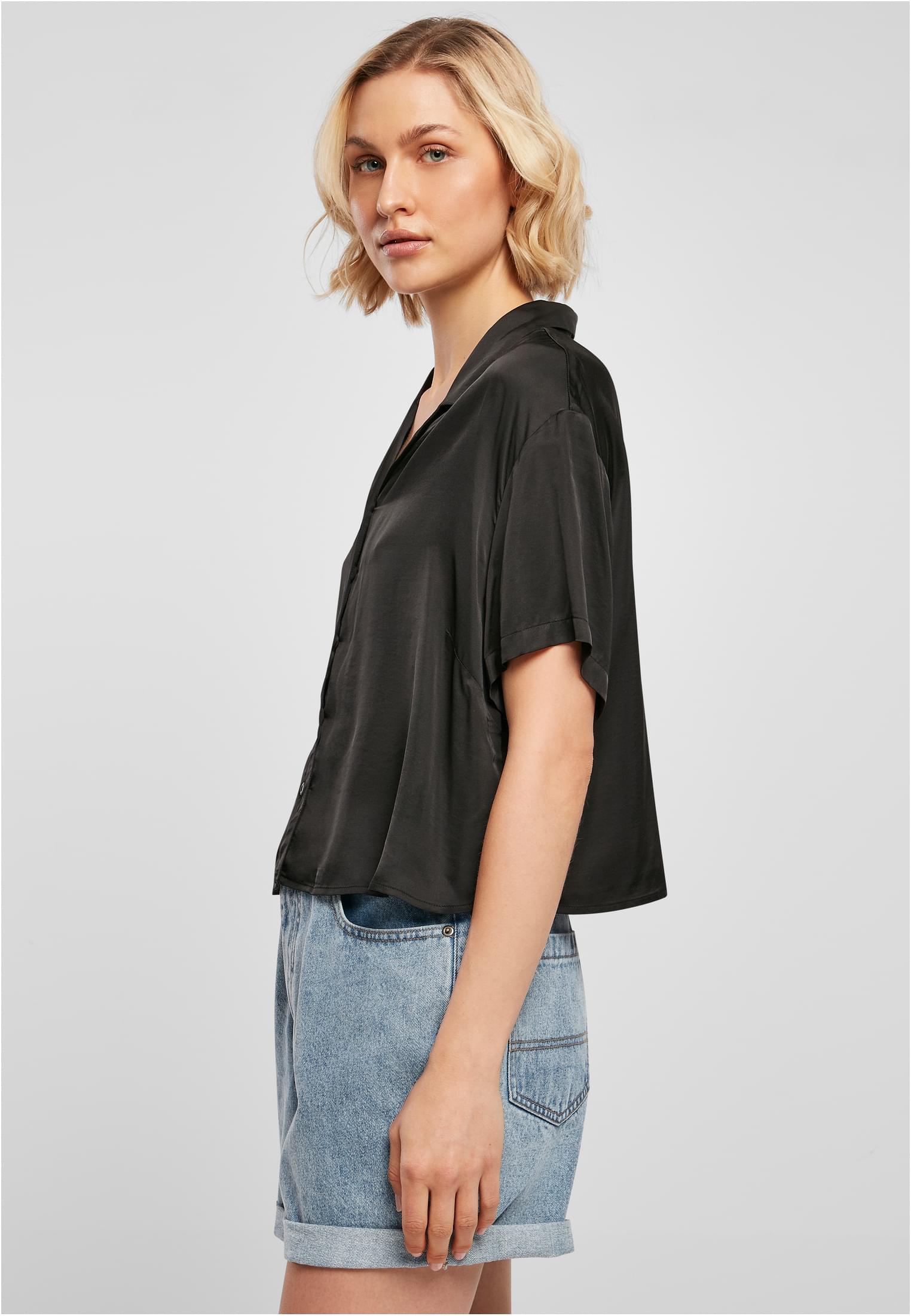 Ladies Viscose Satin Resort Shirt | black