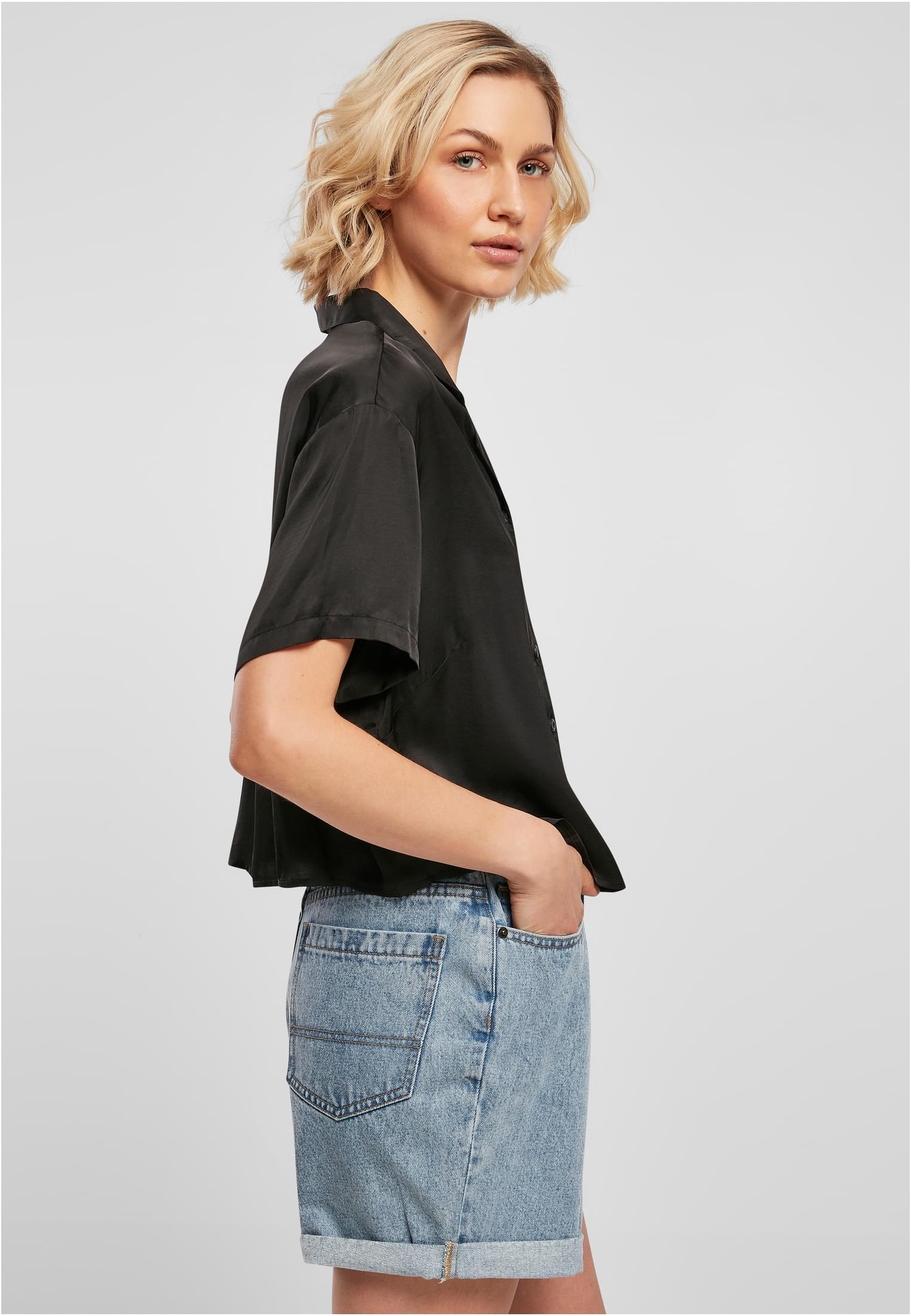 Ladies Viscose Satin Resort Shirt | black