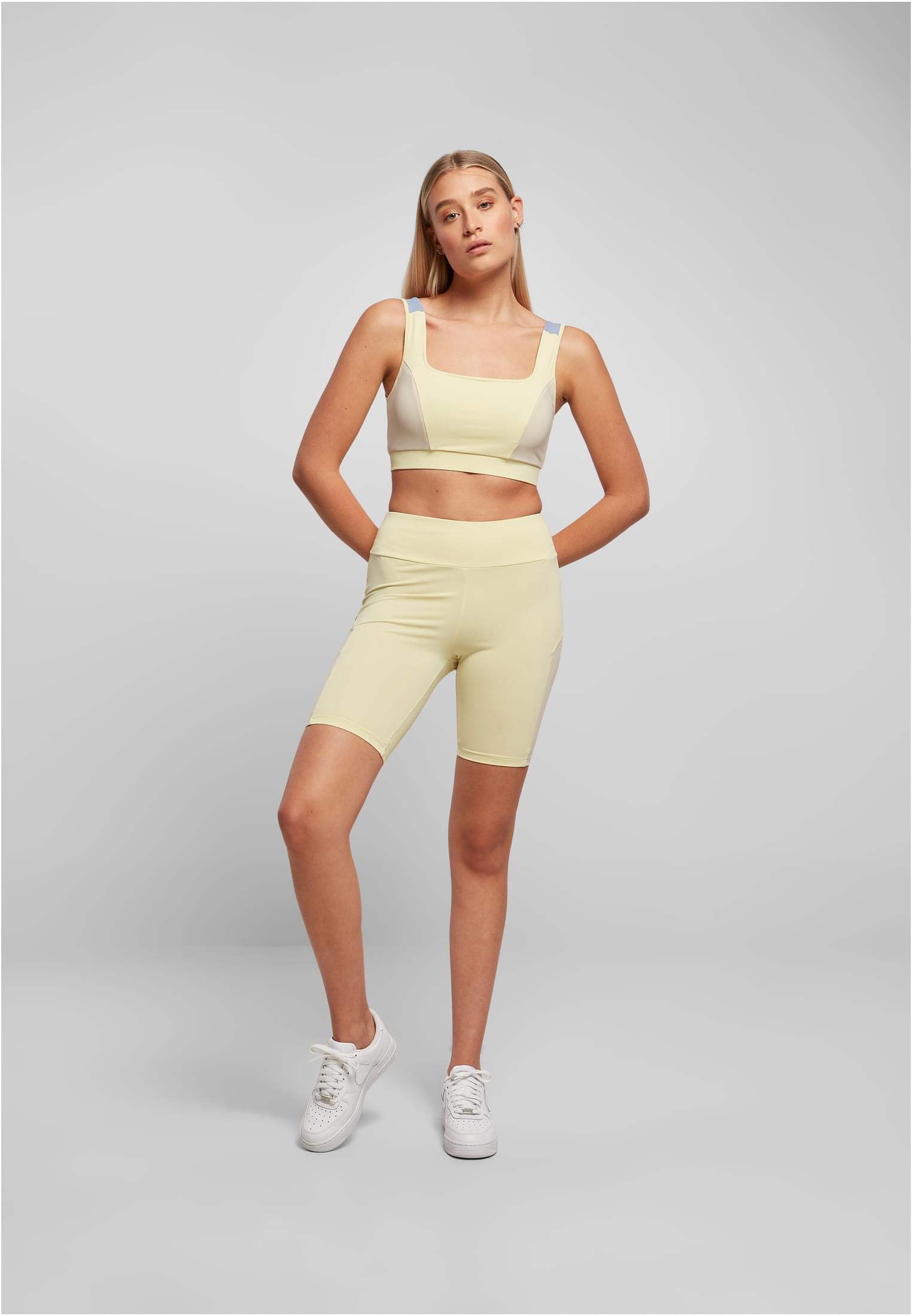 Ladies Color Block Cycle Shorts | softyellow/softseagrass