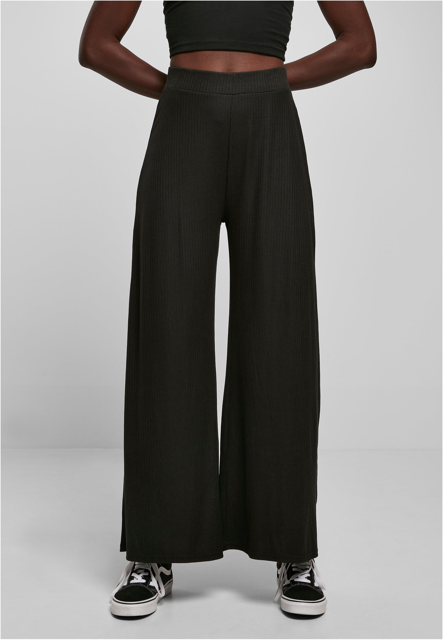 Ladies Rib Jersey Wide Leg Pants | black