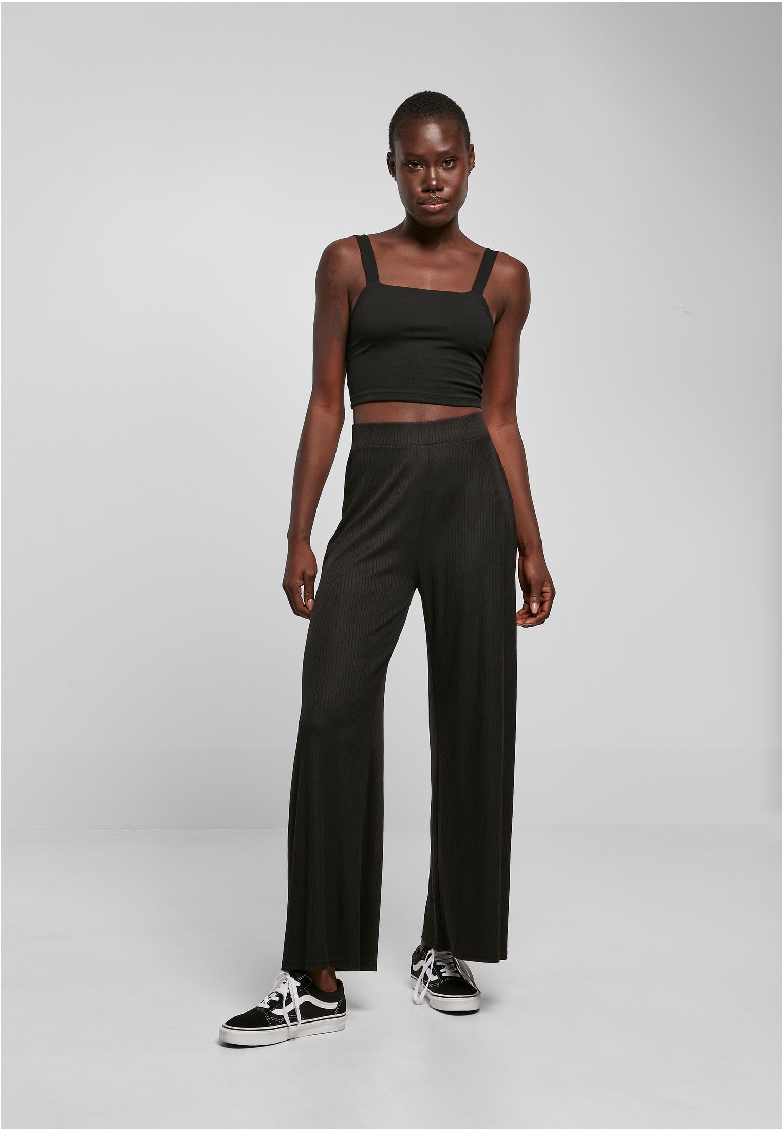 Ladies Rib Jersey Wide Leg Pants | black