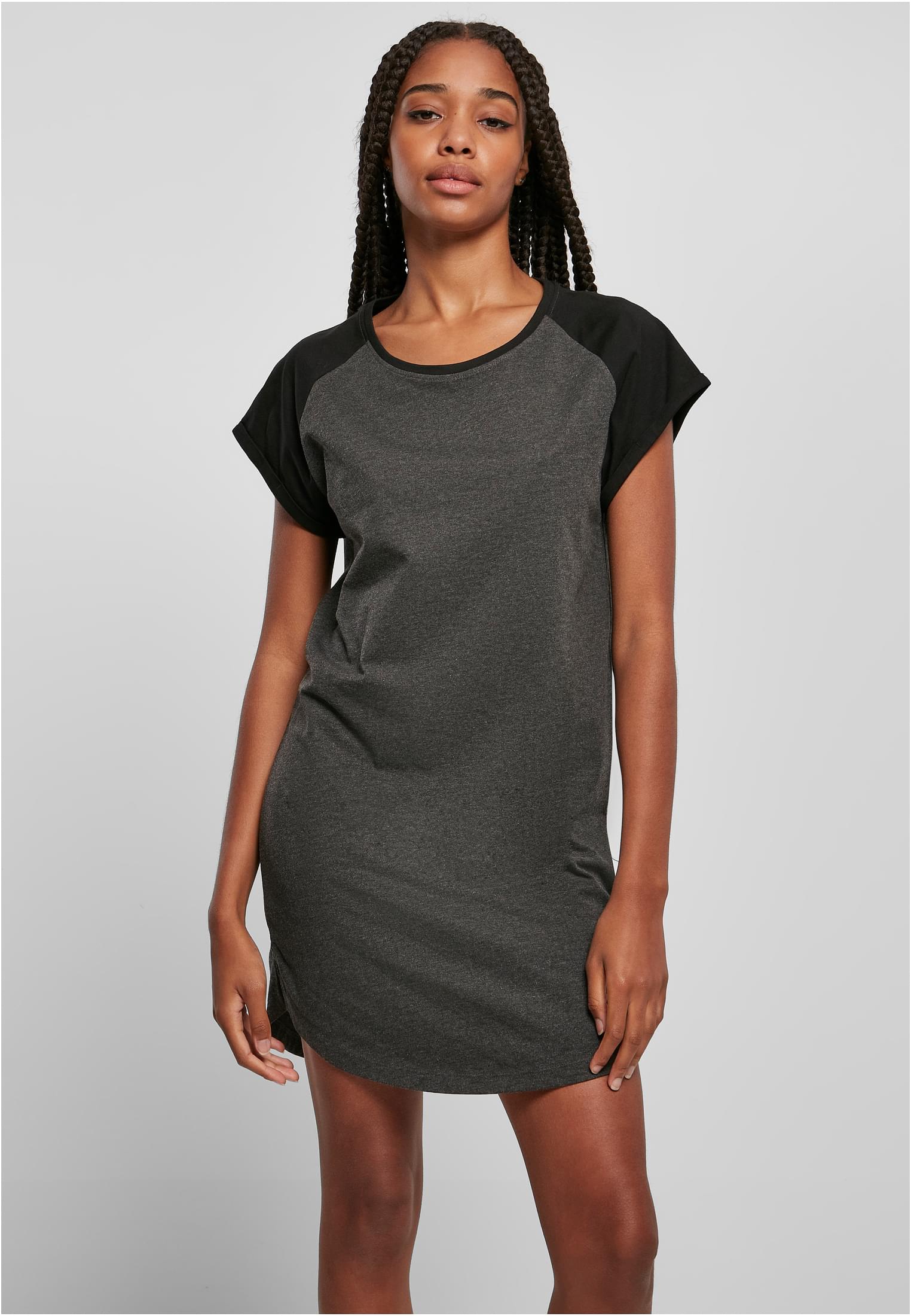 Ladies Contrast Raglan Tee Dress | charcoal/black