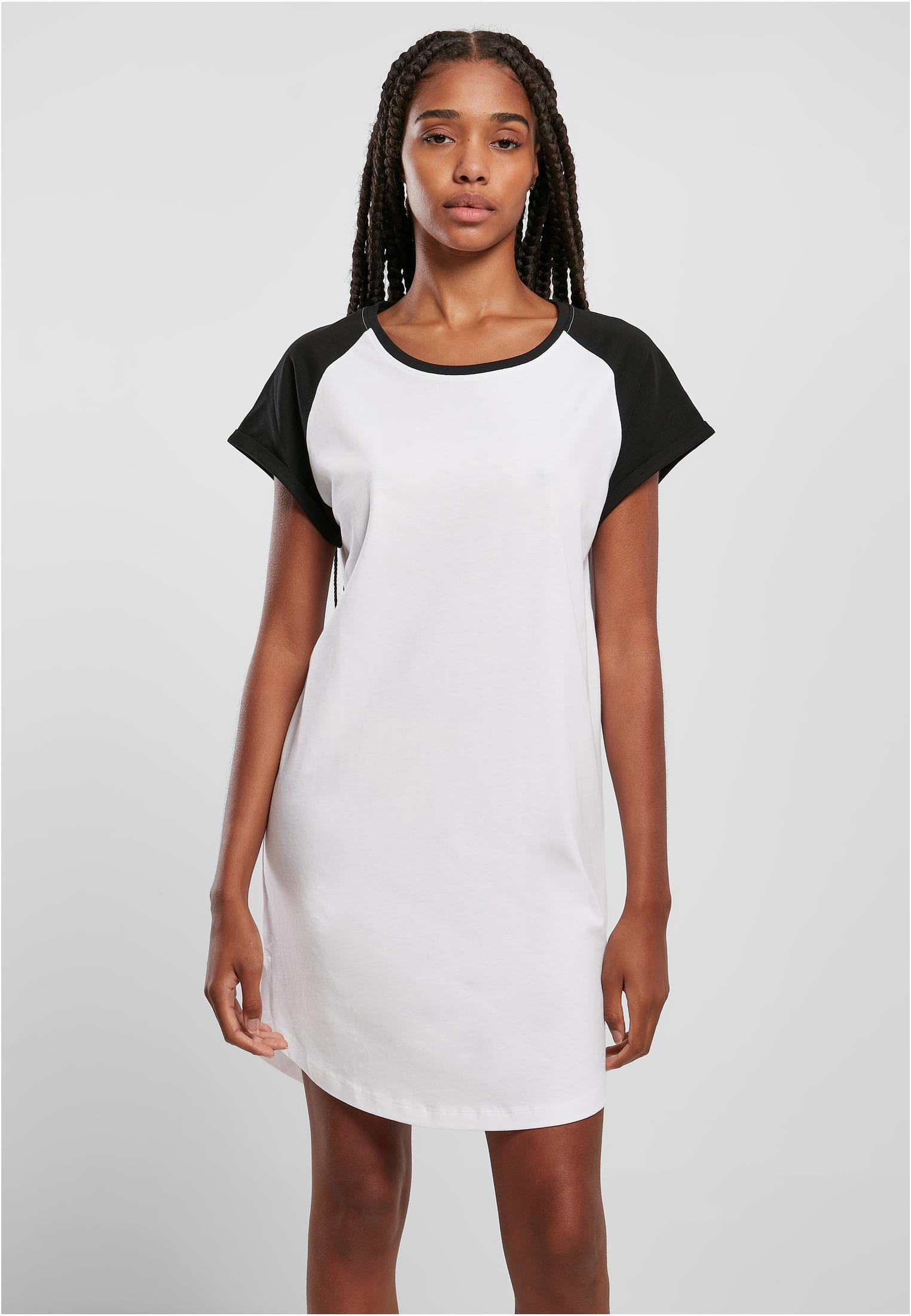 Ladies Contrast Raglan Tee Dress | white/black