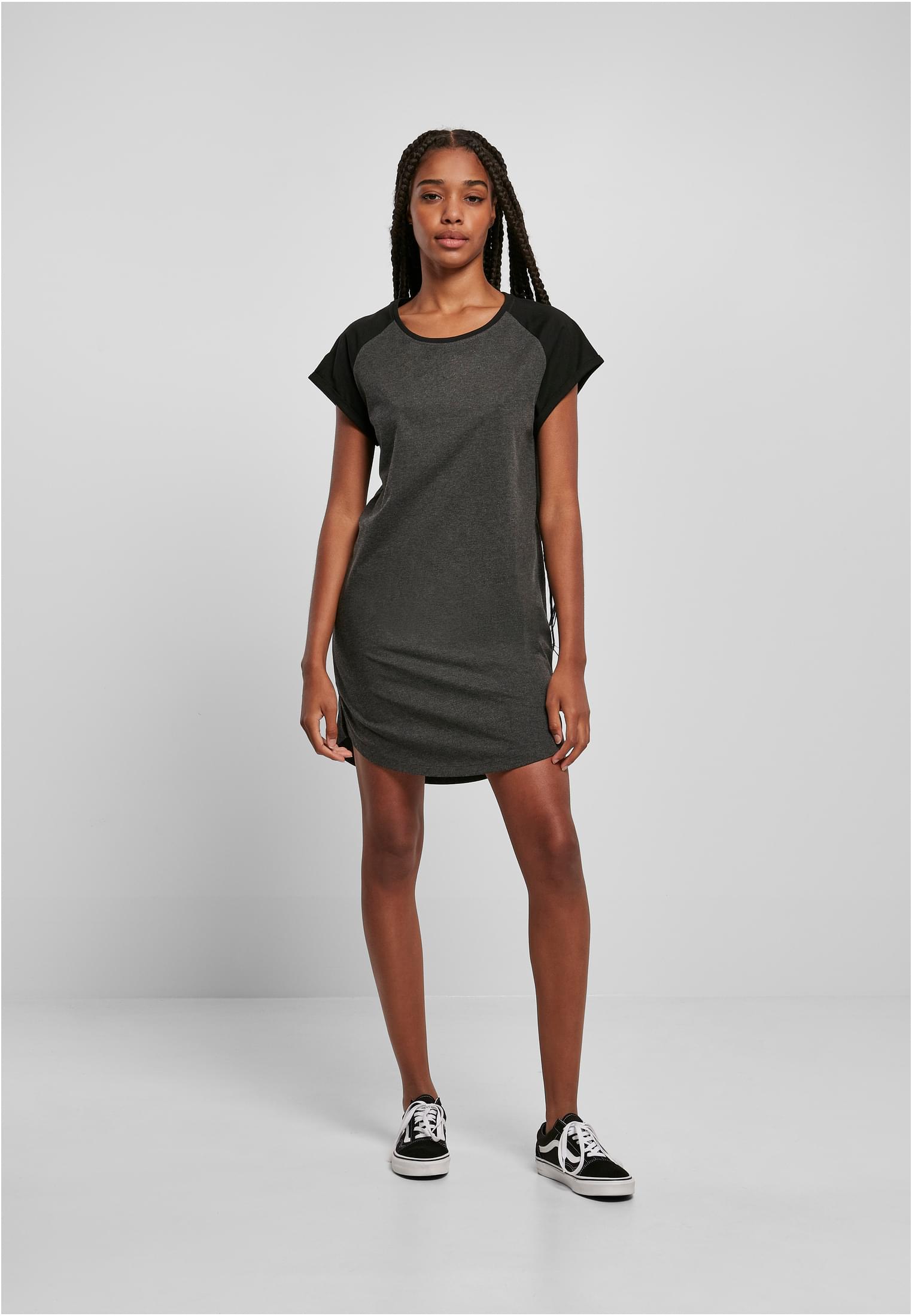 Ladies Contrast Raglan Tee Dress | charcoal/black