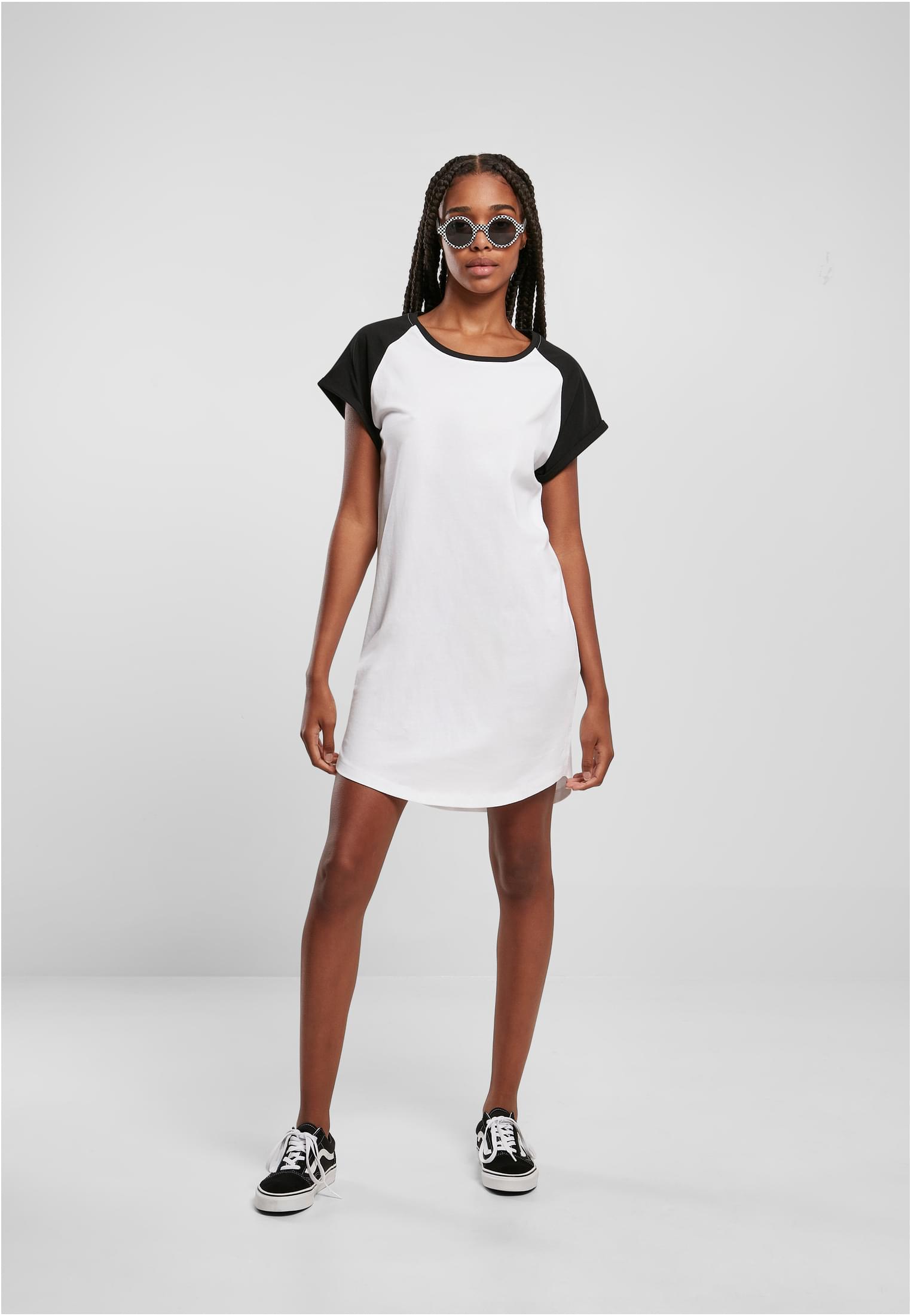 Ladies Contrast Raglan Tee Dress | white/black