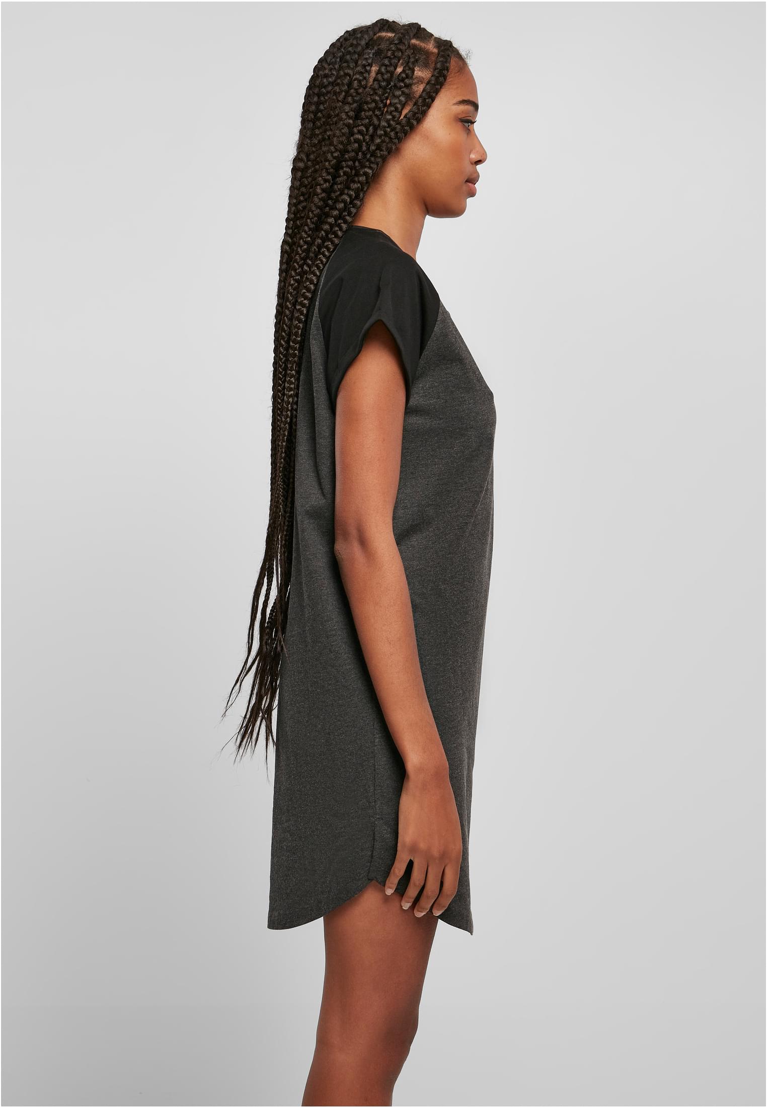 Ladies Contrast Raglan Tee Dress | charcoal/black