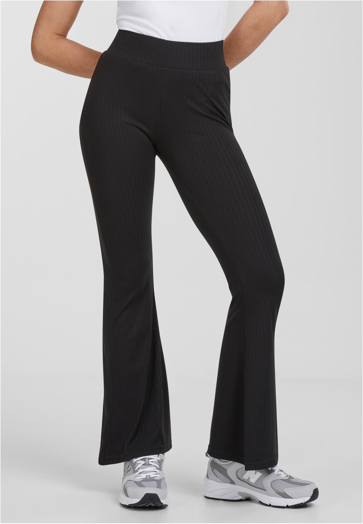 Ladies High Waist Rib Flared Leggings | black