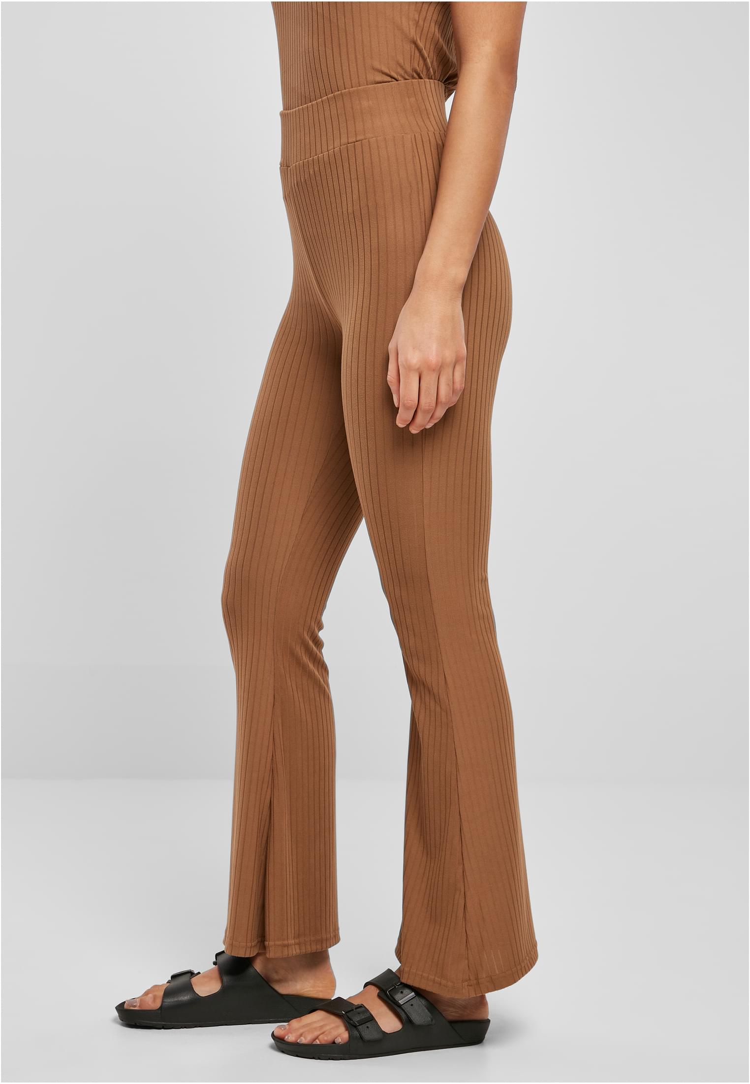 Ladies High Waist Rib Flared Leggings | darktaupe