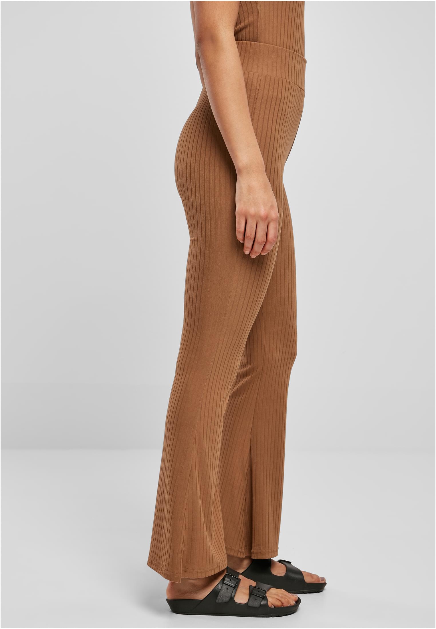 Ladies High Waist Rib Flared Leggings | darktaupe