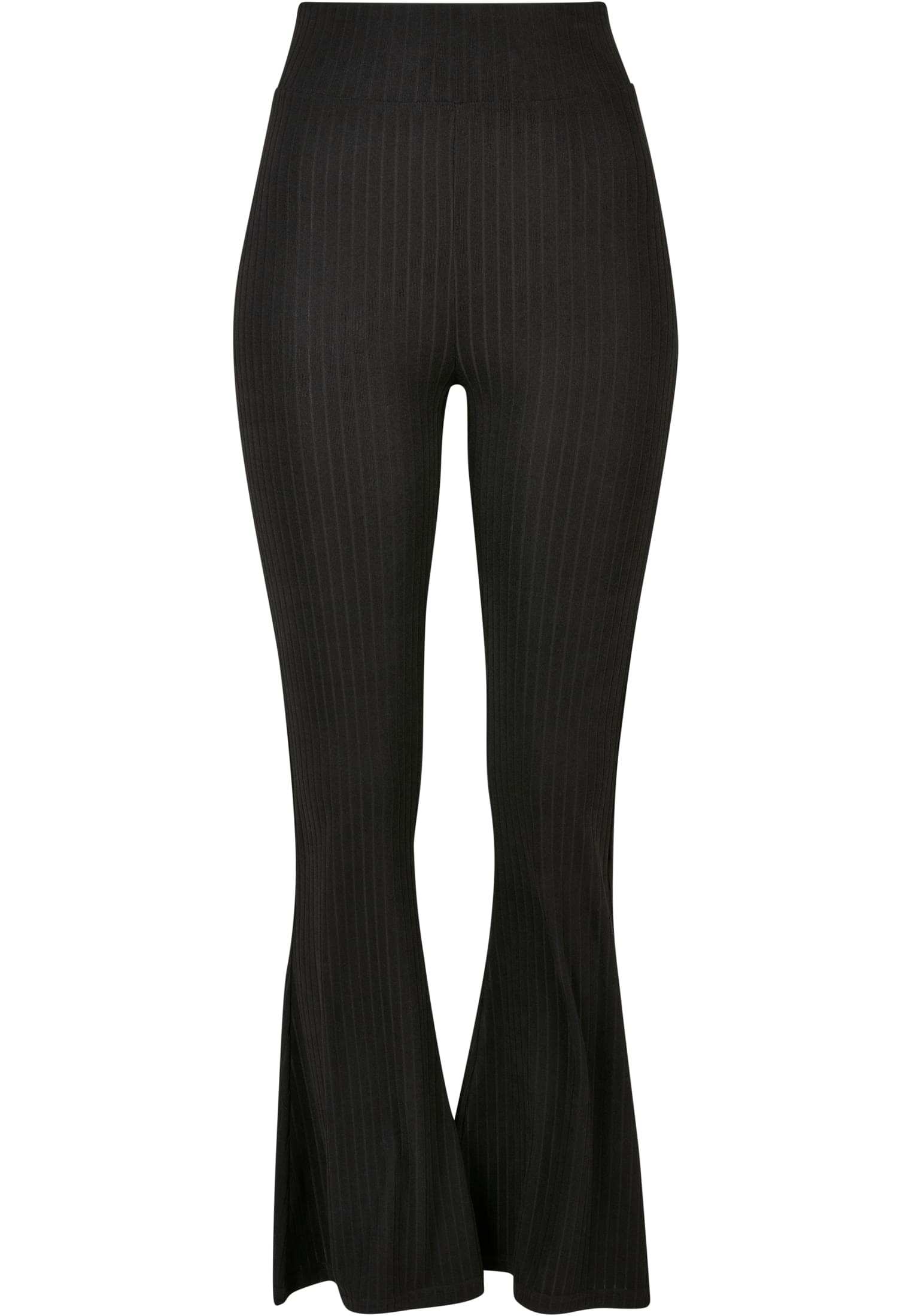 Ladies High Waist Rib Flared Leggings | black