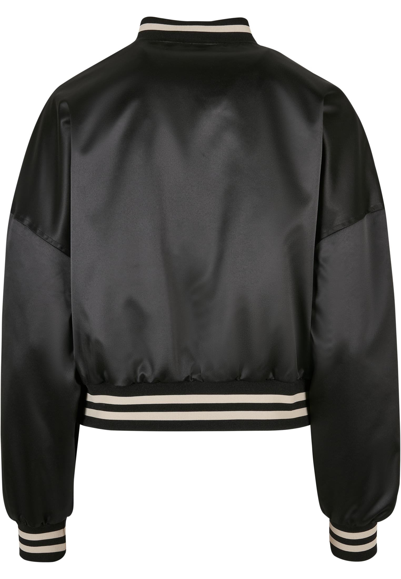 Ladies Short Oversized Satin College Jacket | black