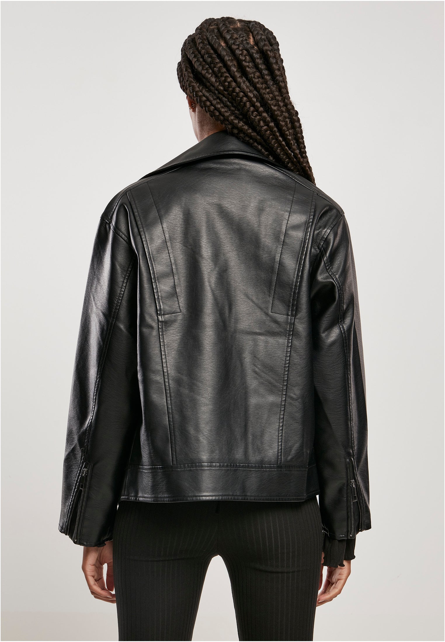 Ladies Oversized Synthetic Leather Biker Jacket | black