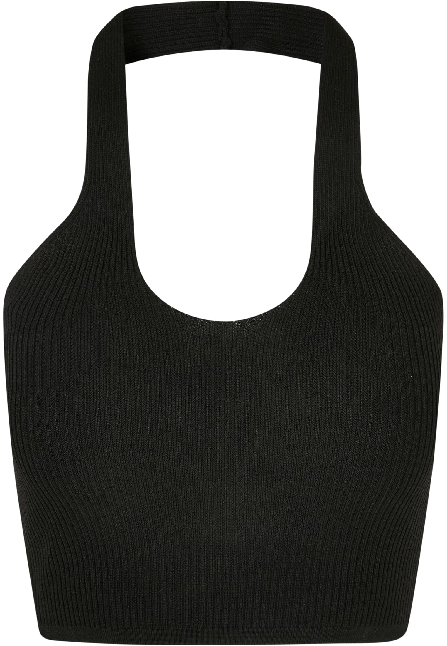 Ladies Rib Knit Crossed Neckholder Top | black