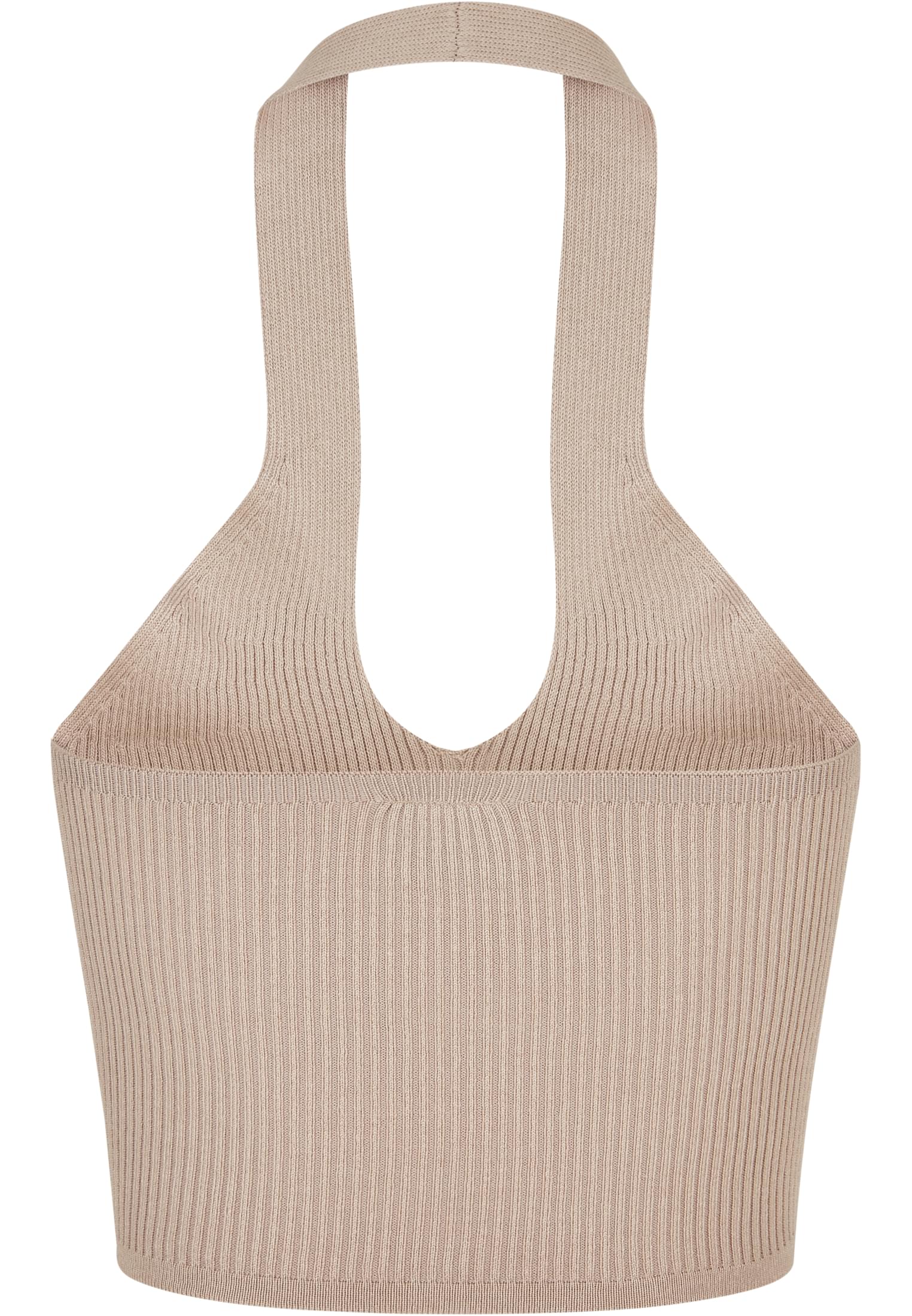 Ladies Rib Knit Crossed Neckholder Top | lighttaupe