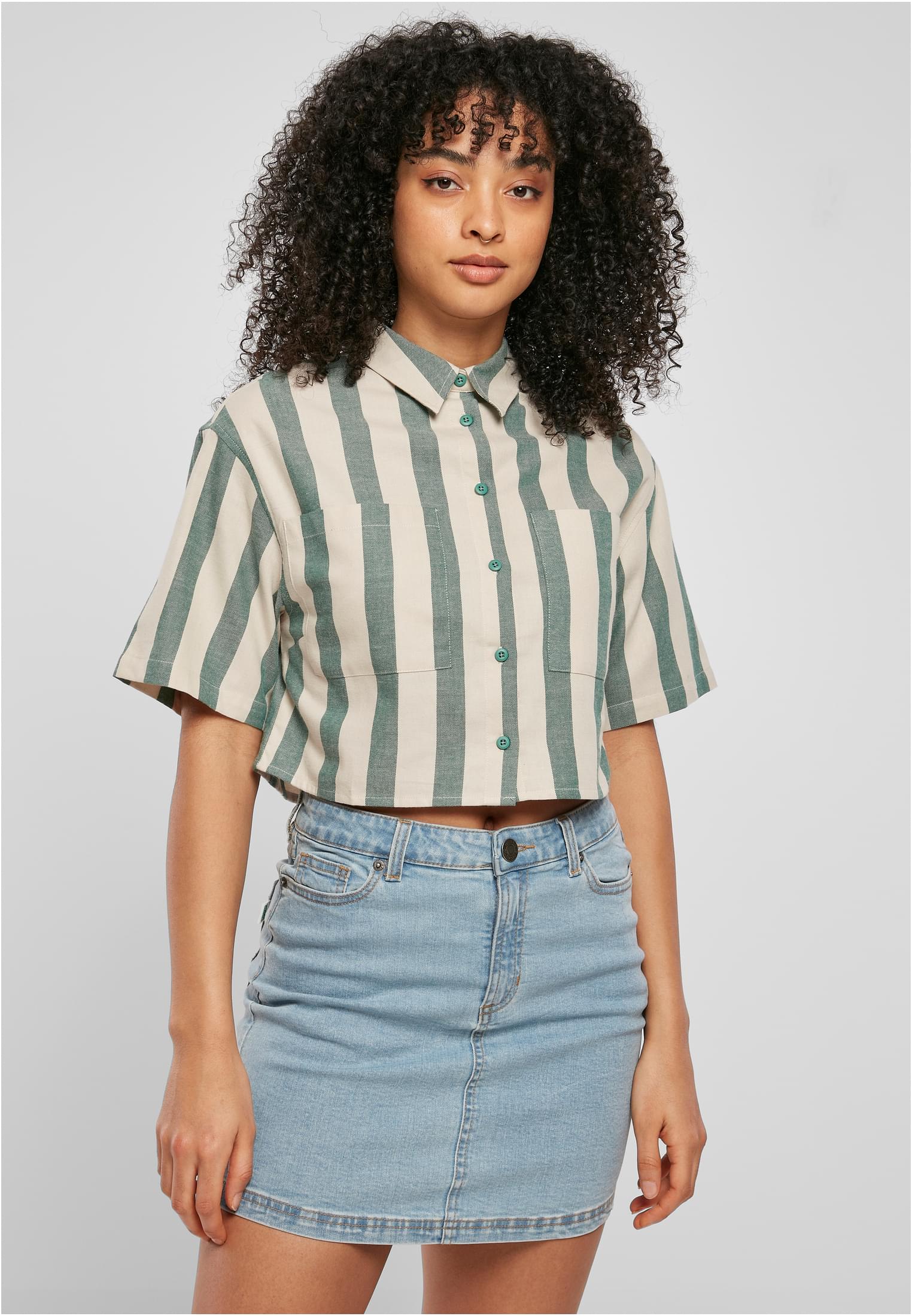 Ladies Short Oversized Stripe Shirt | greenlancer/softseagrass