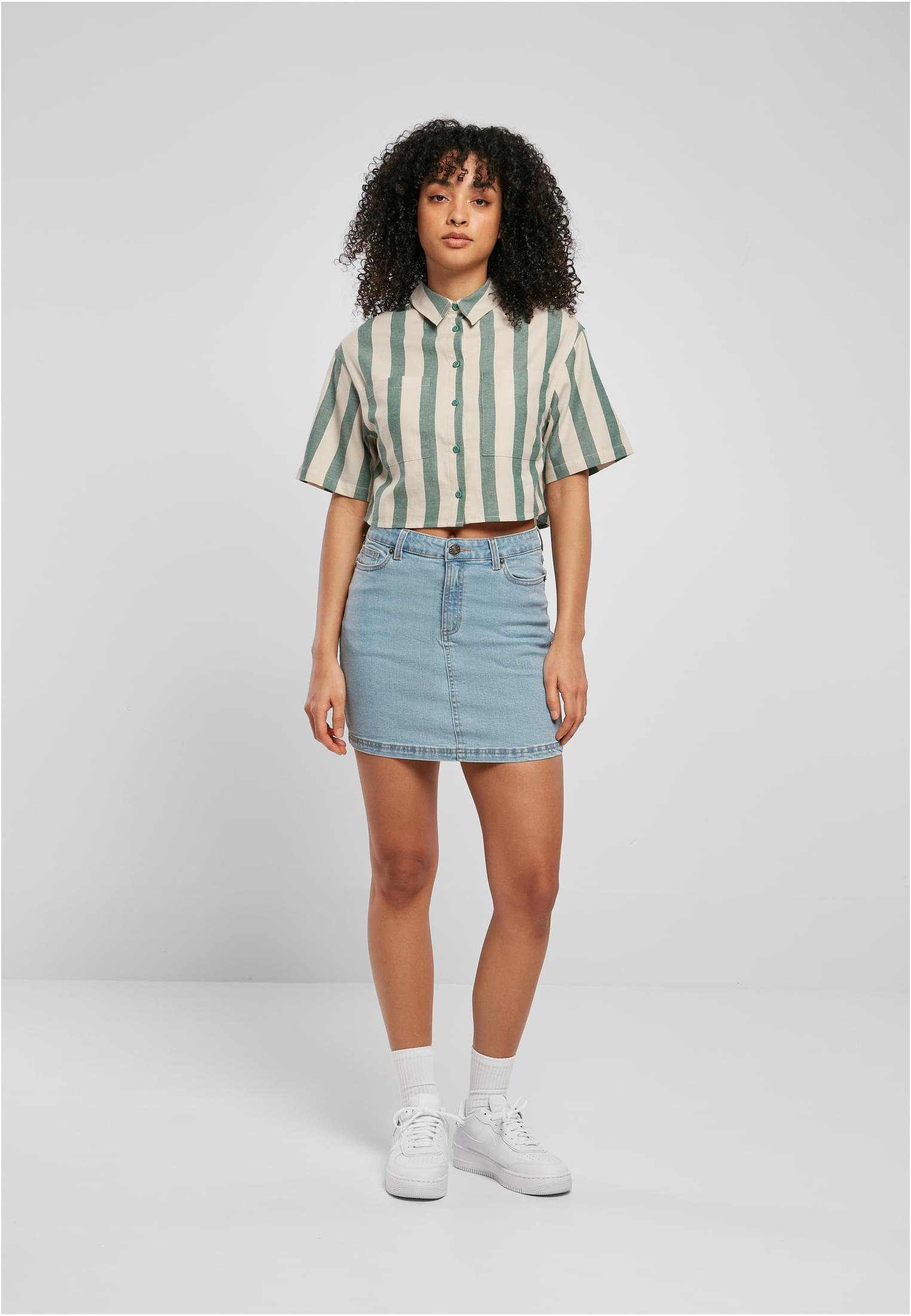 Ladies Short Oversized Stripe Shirt | greenlancer/softseagrass