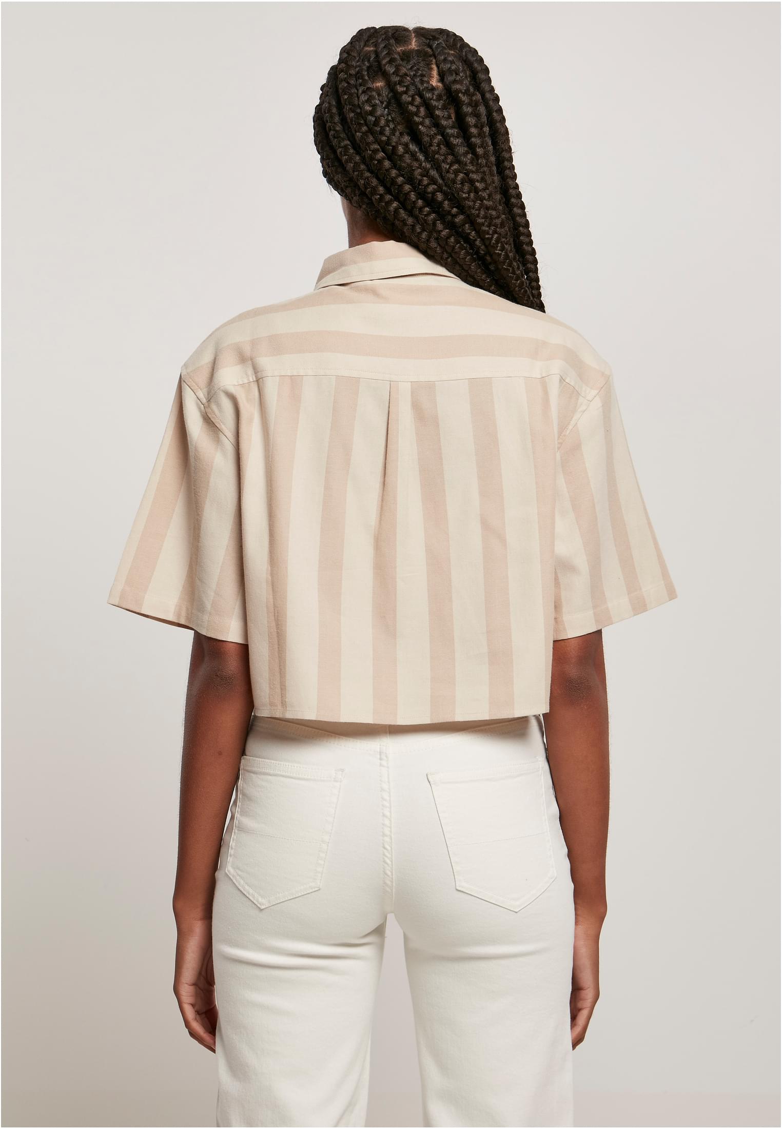 Ladies Short Oversized Stripe Shirt | unionbeige/softseagrass