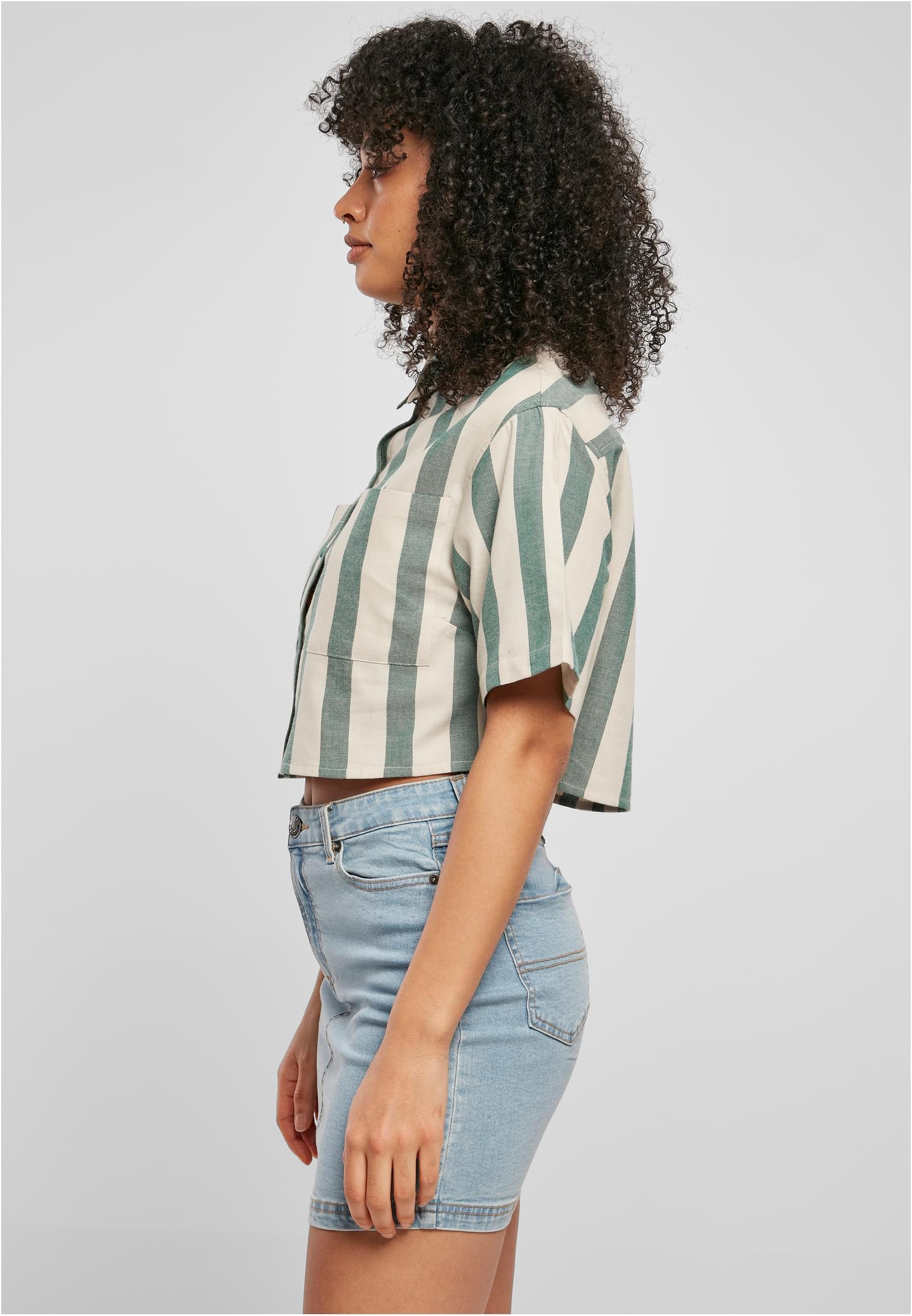 Ladies Short Oversized Stripe Shirt | greenlancer/softseagrass