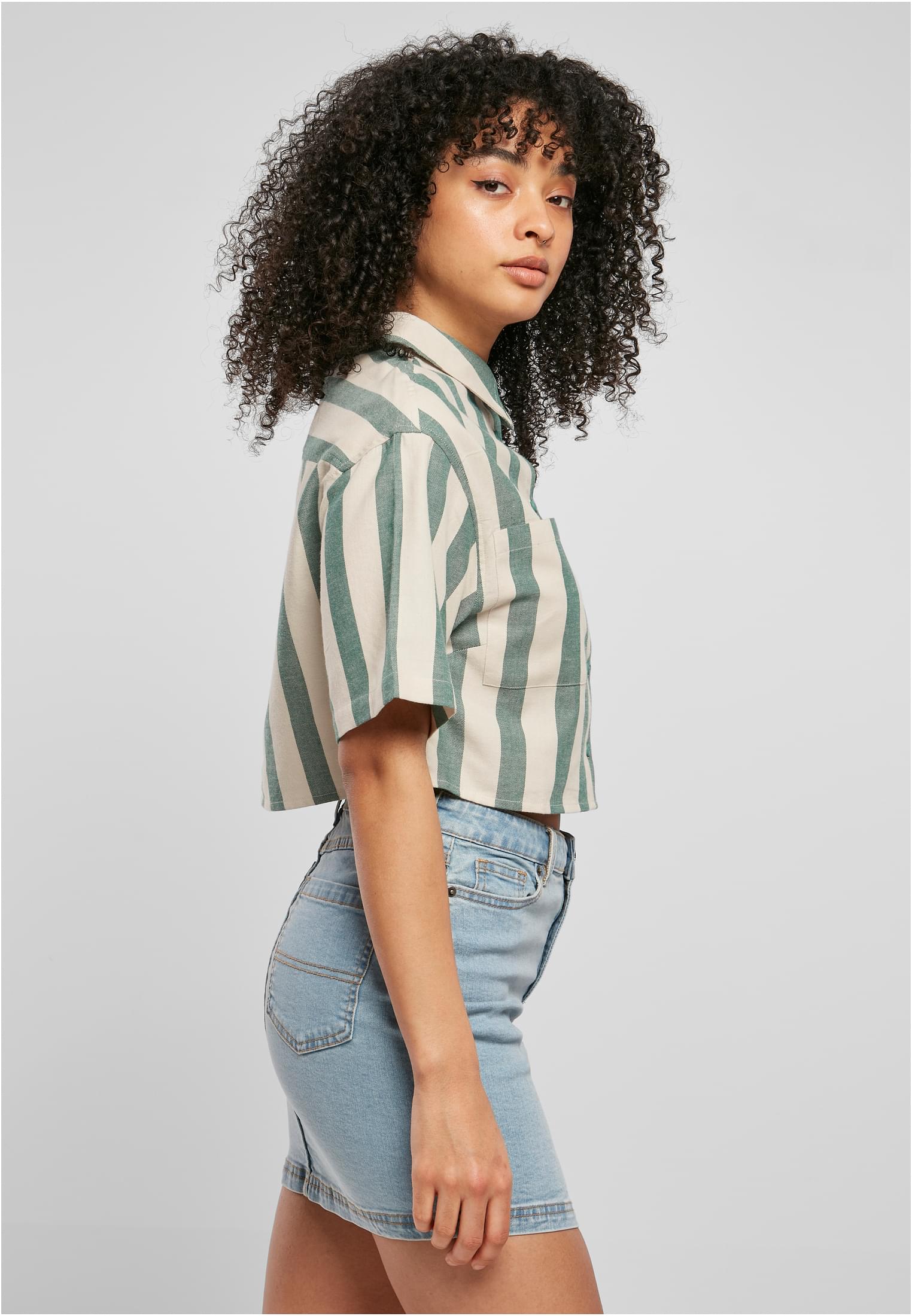 Ladies Short Oversized Stripe Shirt | greenlancer/softseagrass