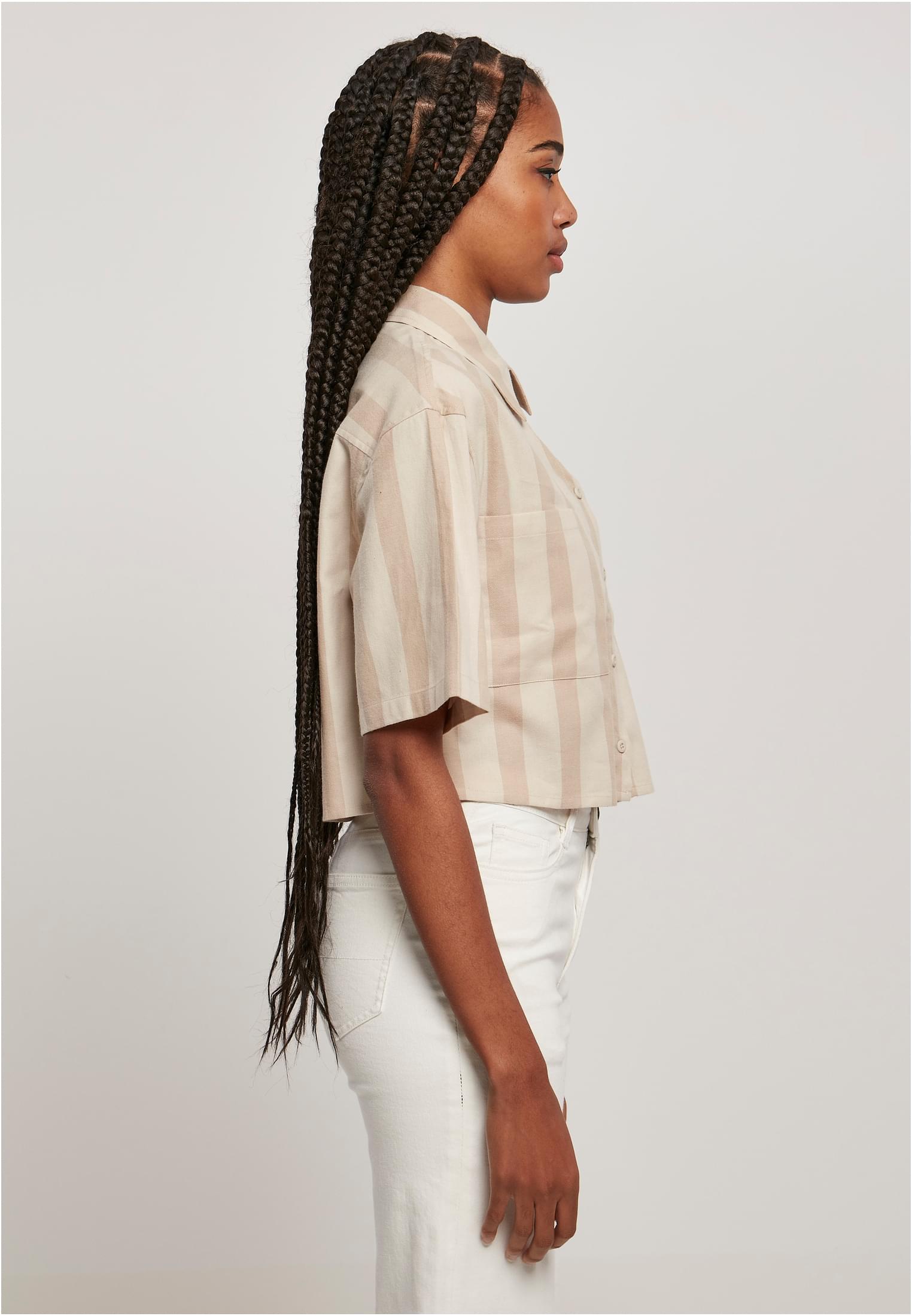 Ladies Short Oversized Stripe Shirt | unionbeige/softseagrass