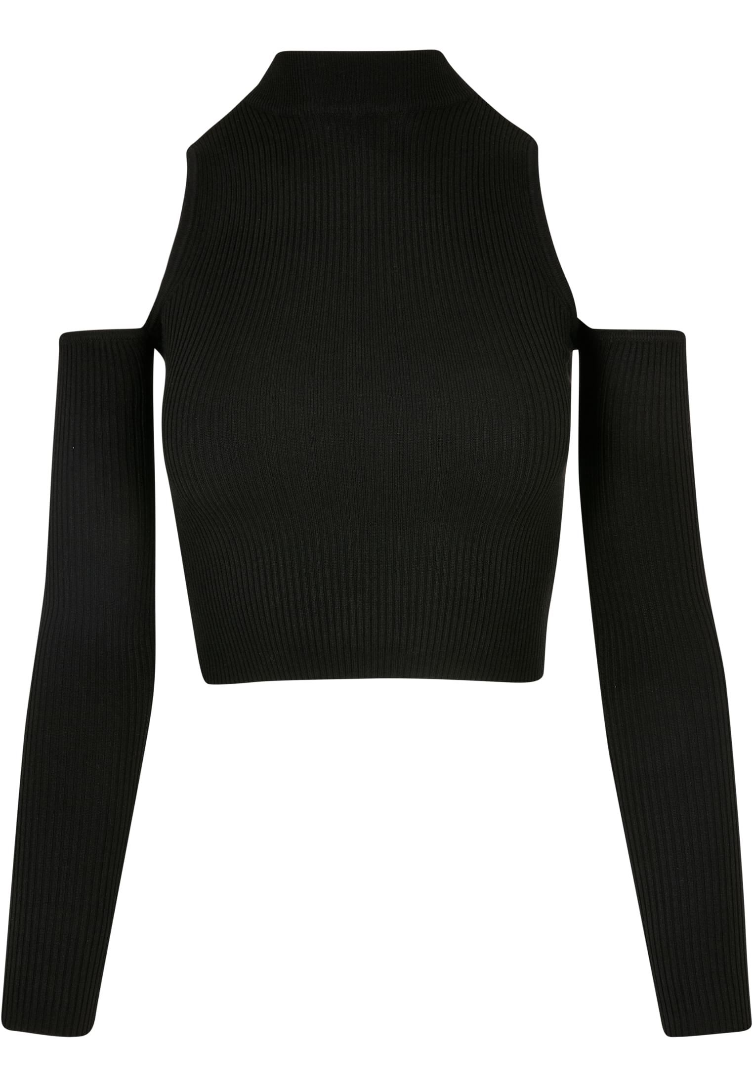 Ladies Rib Knit Cut Out Sleeve Longsleeve | black