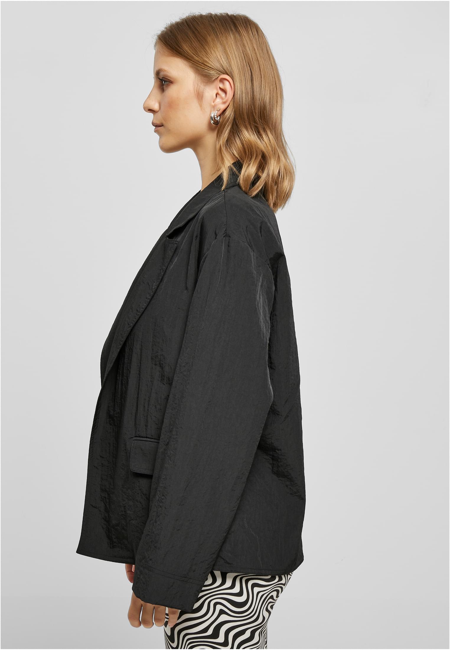 Ladies Oversized Crinkle Nylon Blazer | black