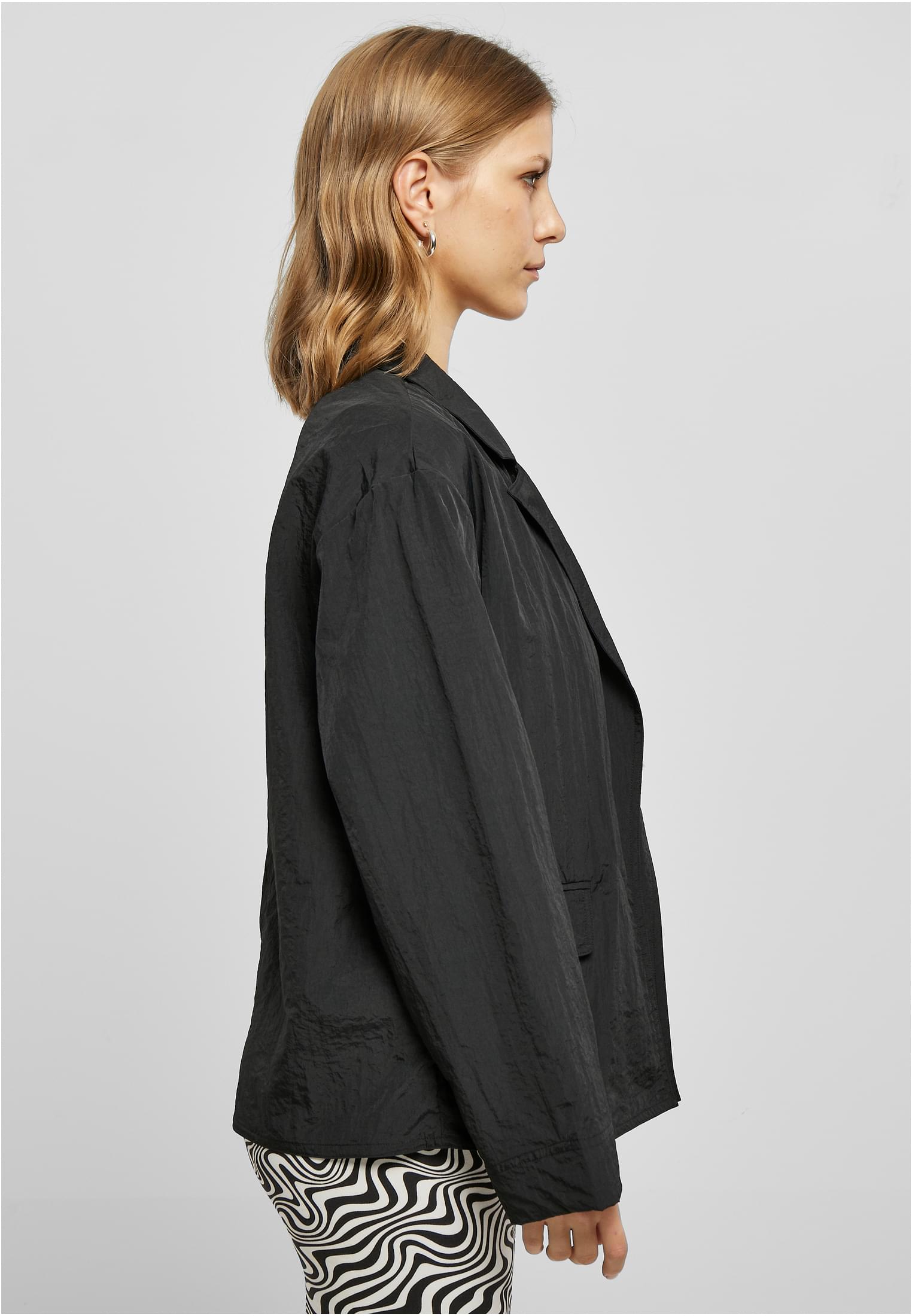 Ladies Oversized Crinkle Nylon Blazer | black