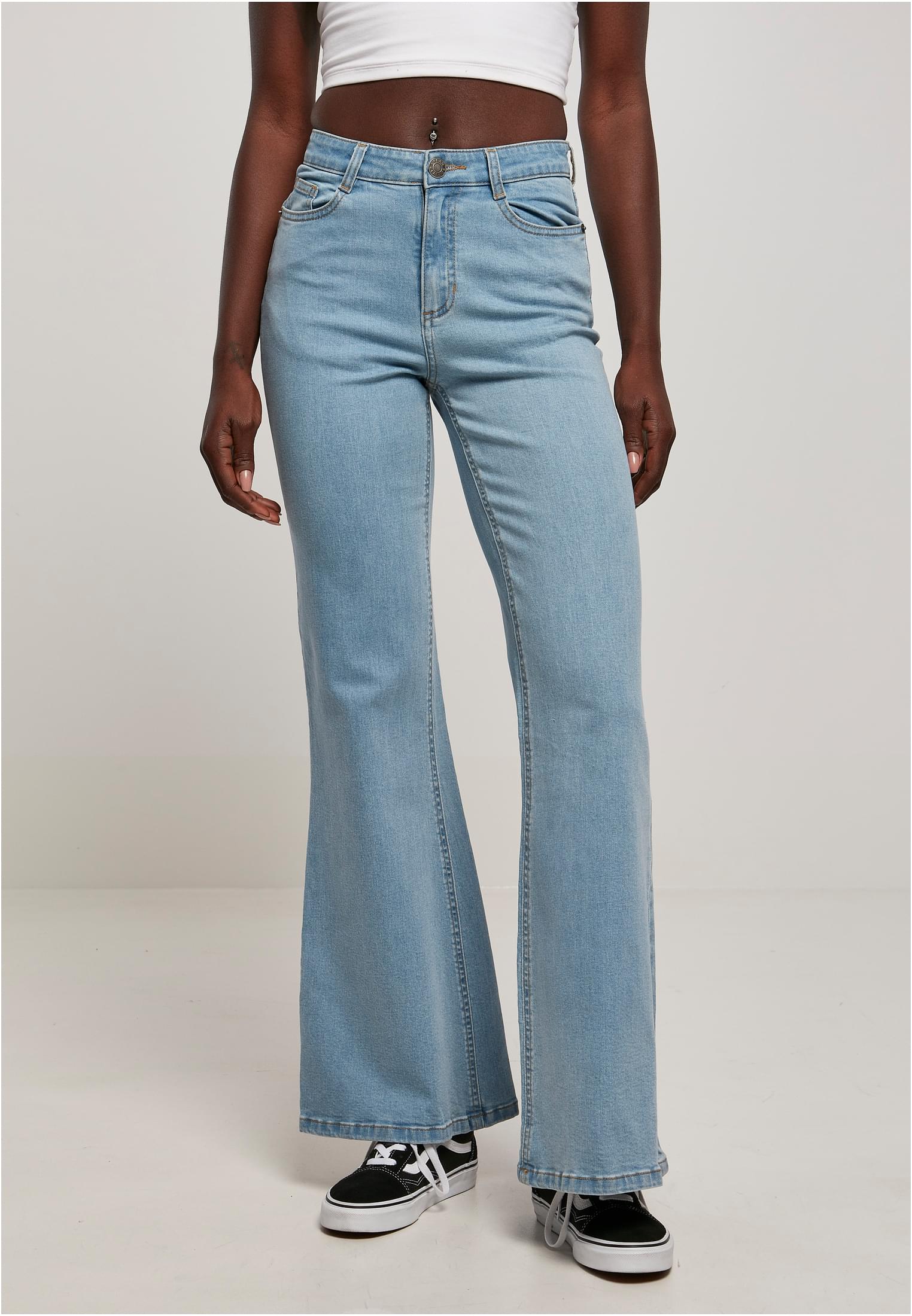 Ladies Organic High Waist Flared Denim Pants | clearblue bleached