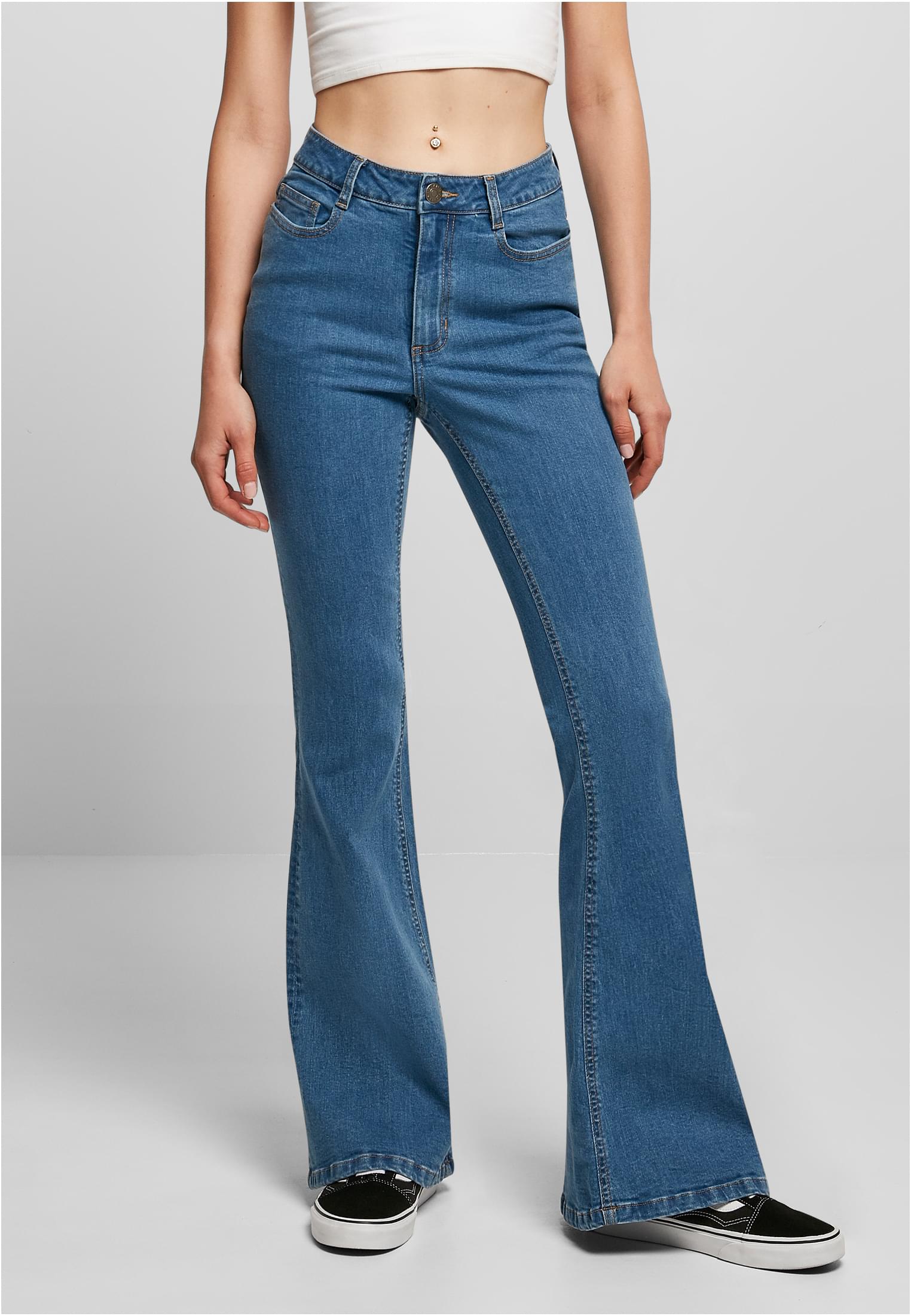 Ladies Organic High Waist Flared Denim Pants | clearblue washed