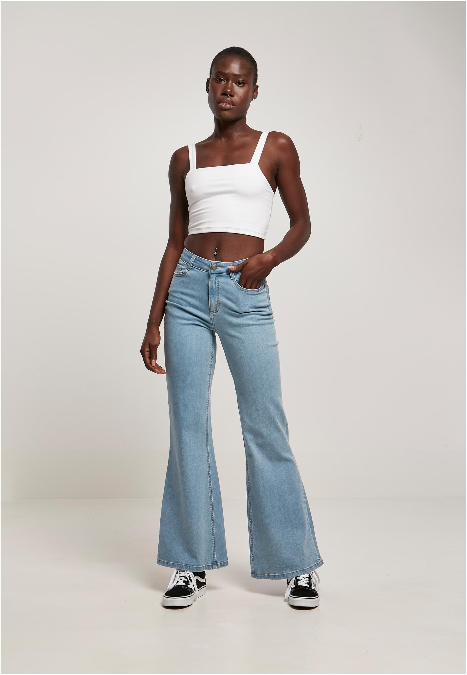 Ladies Organic High Waist Flared Denim Pants | clearblue bleached