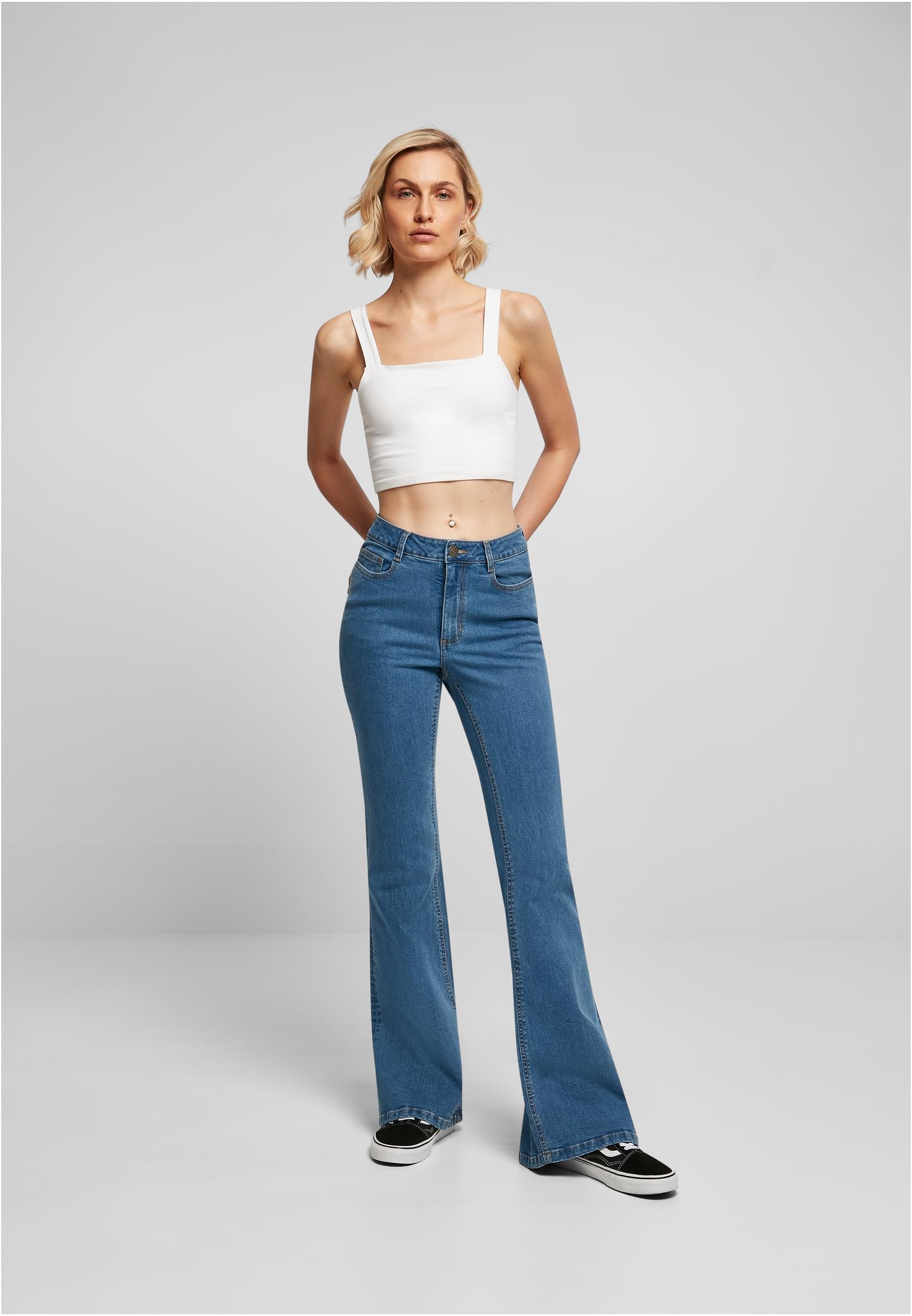 Ladies Organic High Waist Flared Denim Pants | clearblue washed