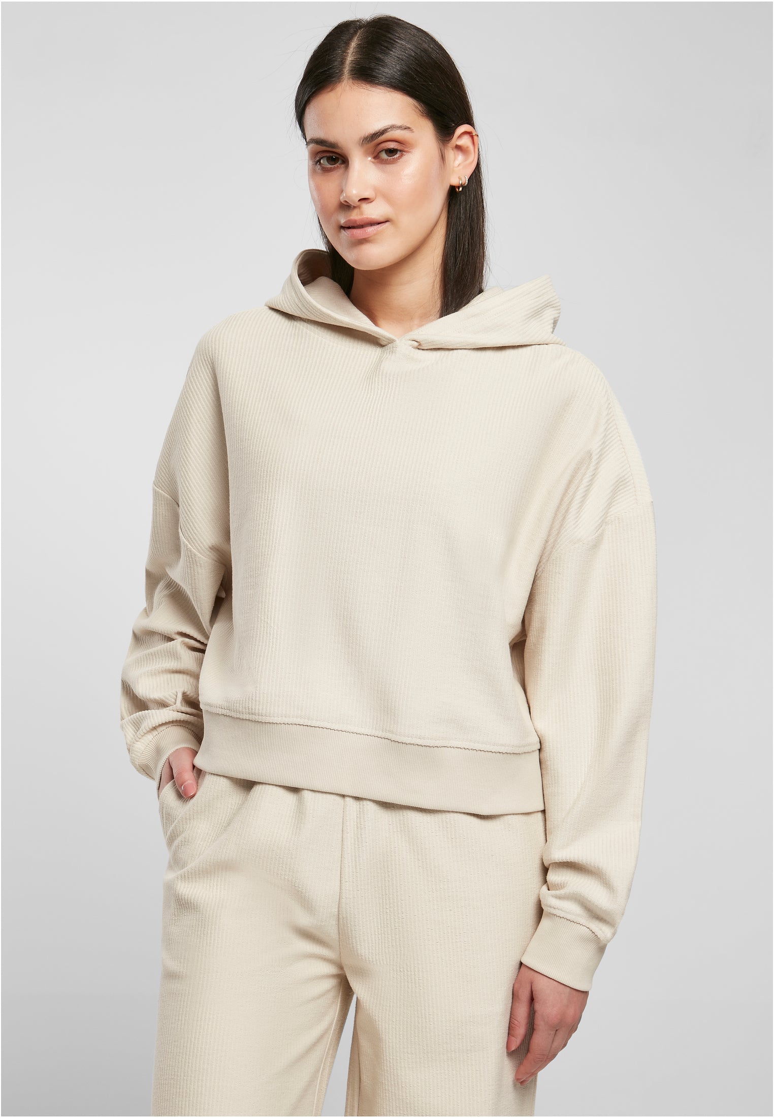 Ladies Oversized Short Rib Hoody | softseagrass