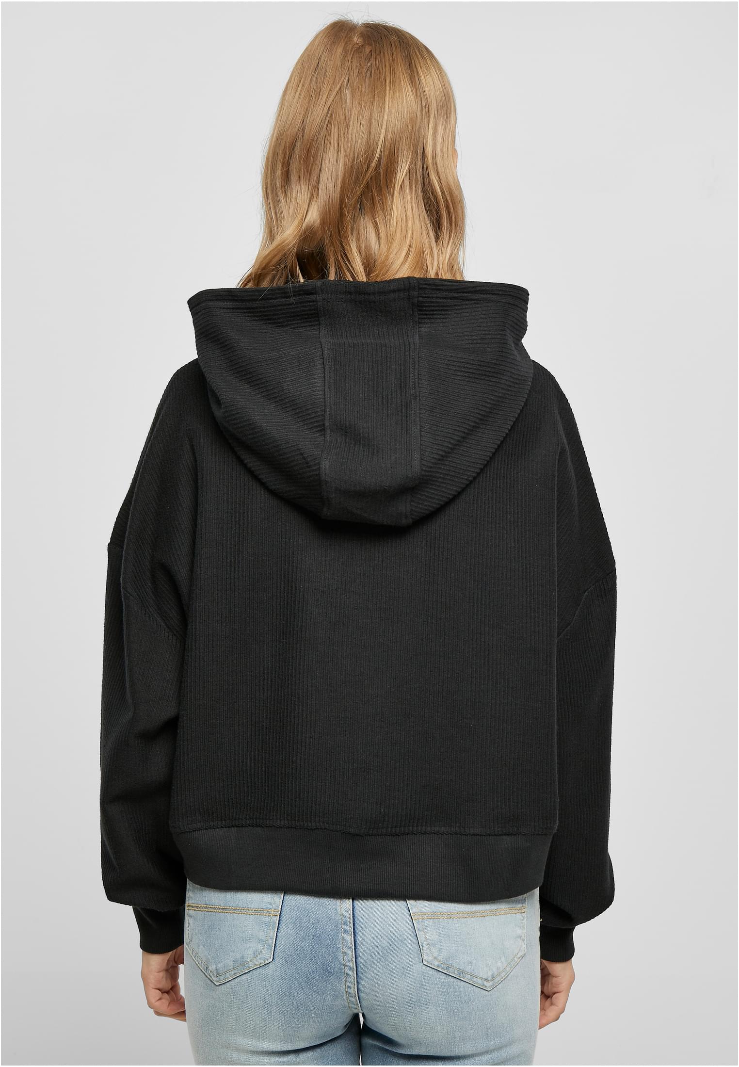 Ladies Oversized Short Rib Hoody | black