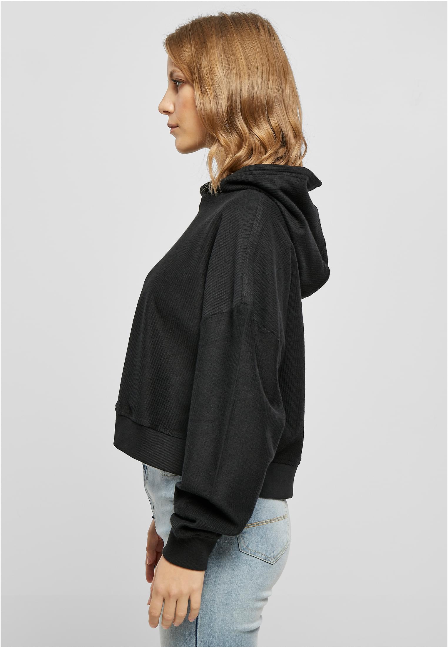 Ladies Oversized Short Rib Hoody | black