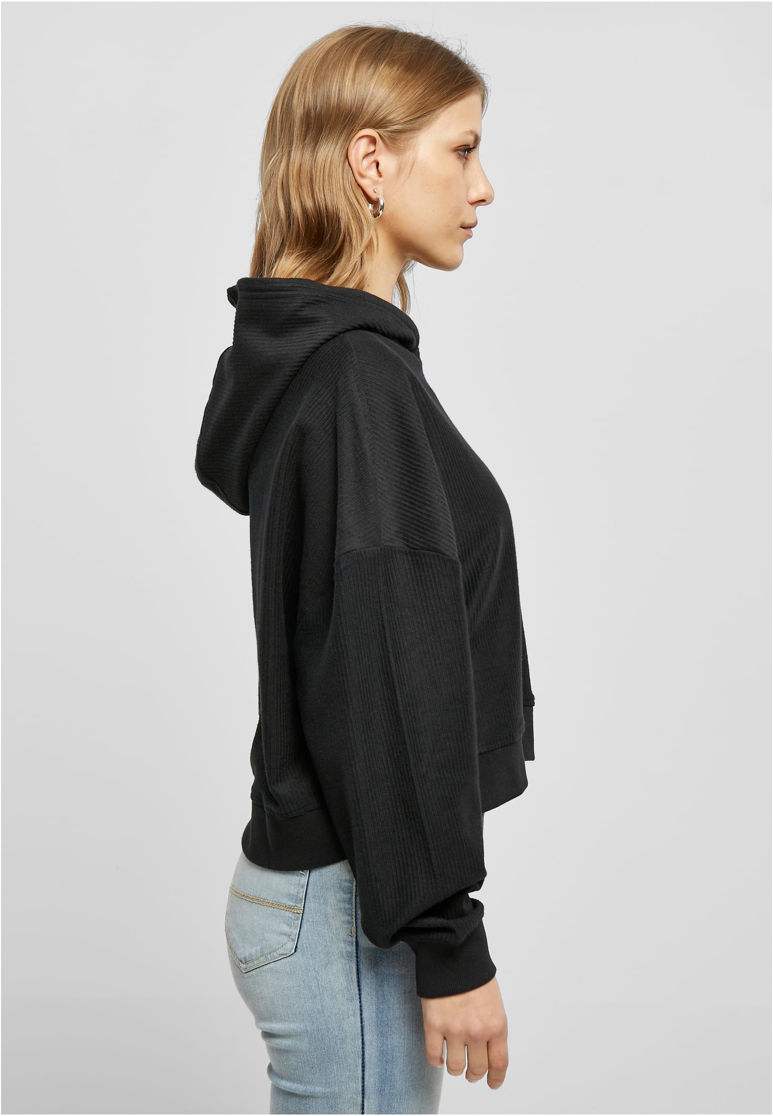 Ladies Oversized Short Rib Hoody | black