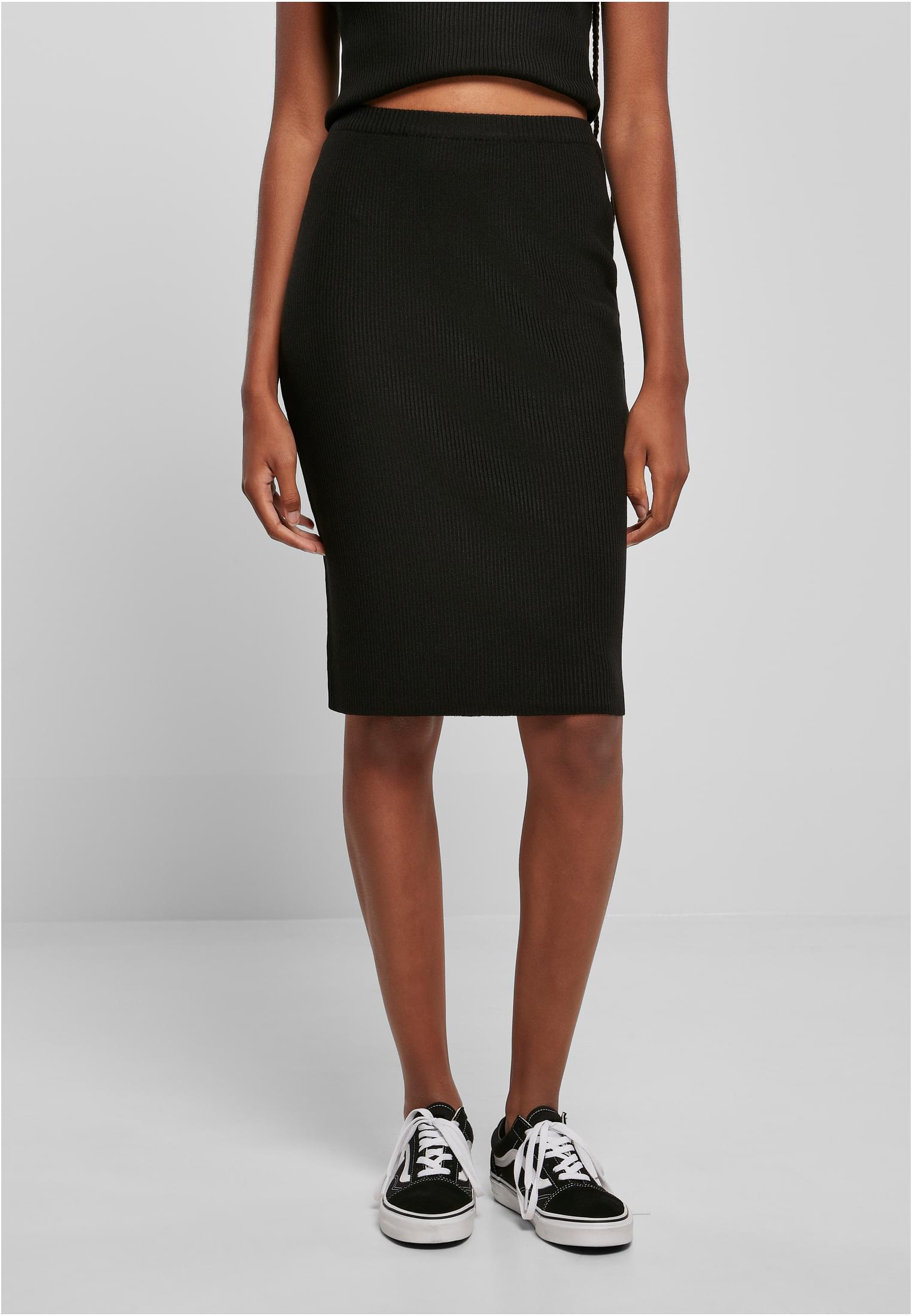 Ladies Rib Knit Midi Skirt | black