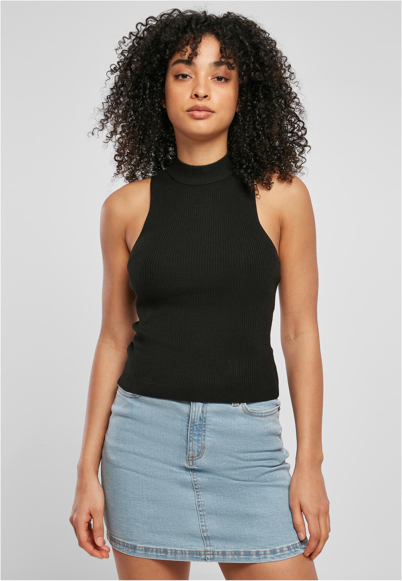 Ladies Short Rib Knit Turtleneck Top | black