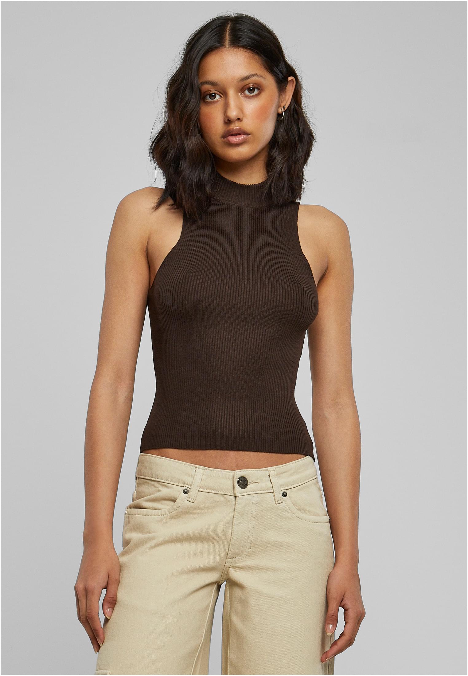 Ladies Short Rib Knit Turtleneck Top | brown