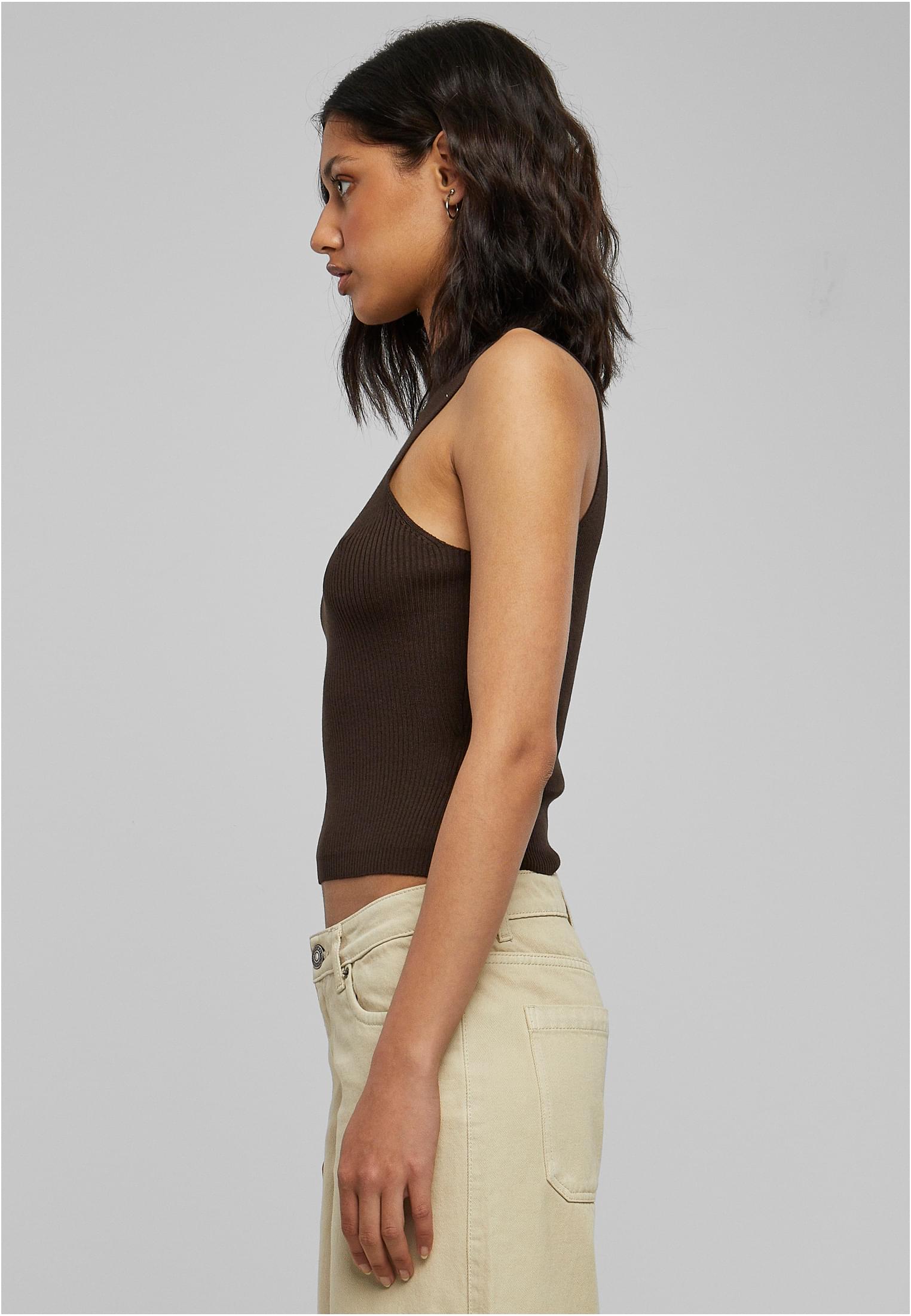 Ladies Short Rib Knit Turtleneck Top | brown