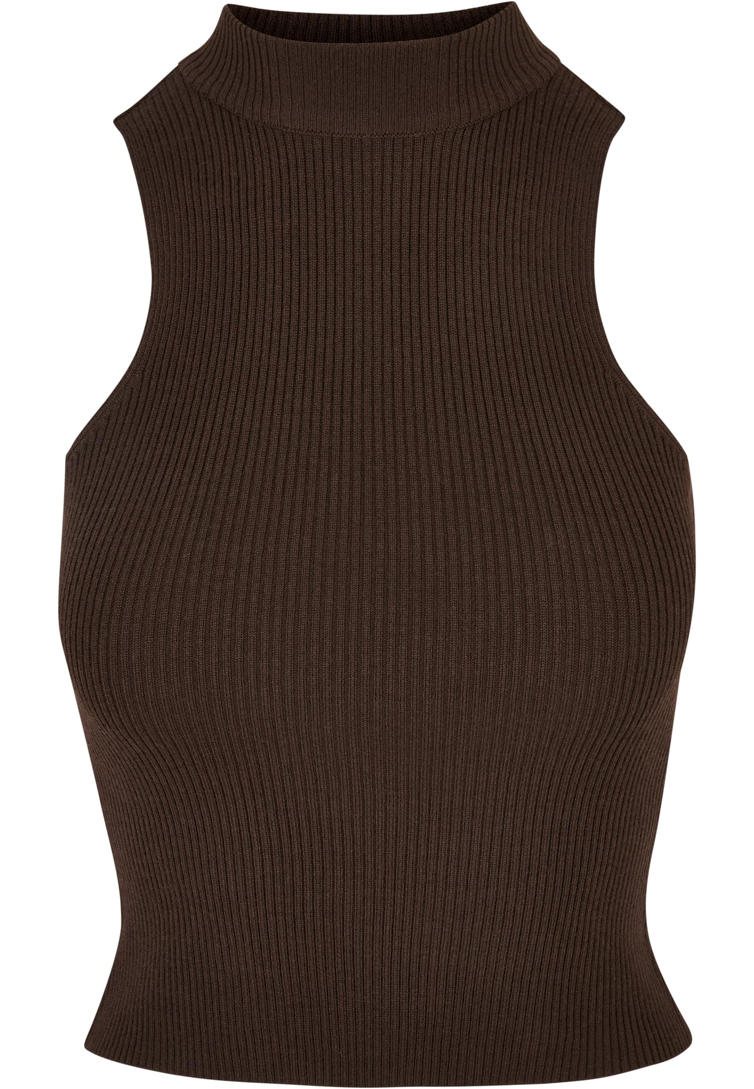 Ladies Short Rib Knit Turtleneck Top | brown