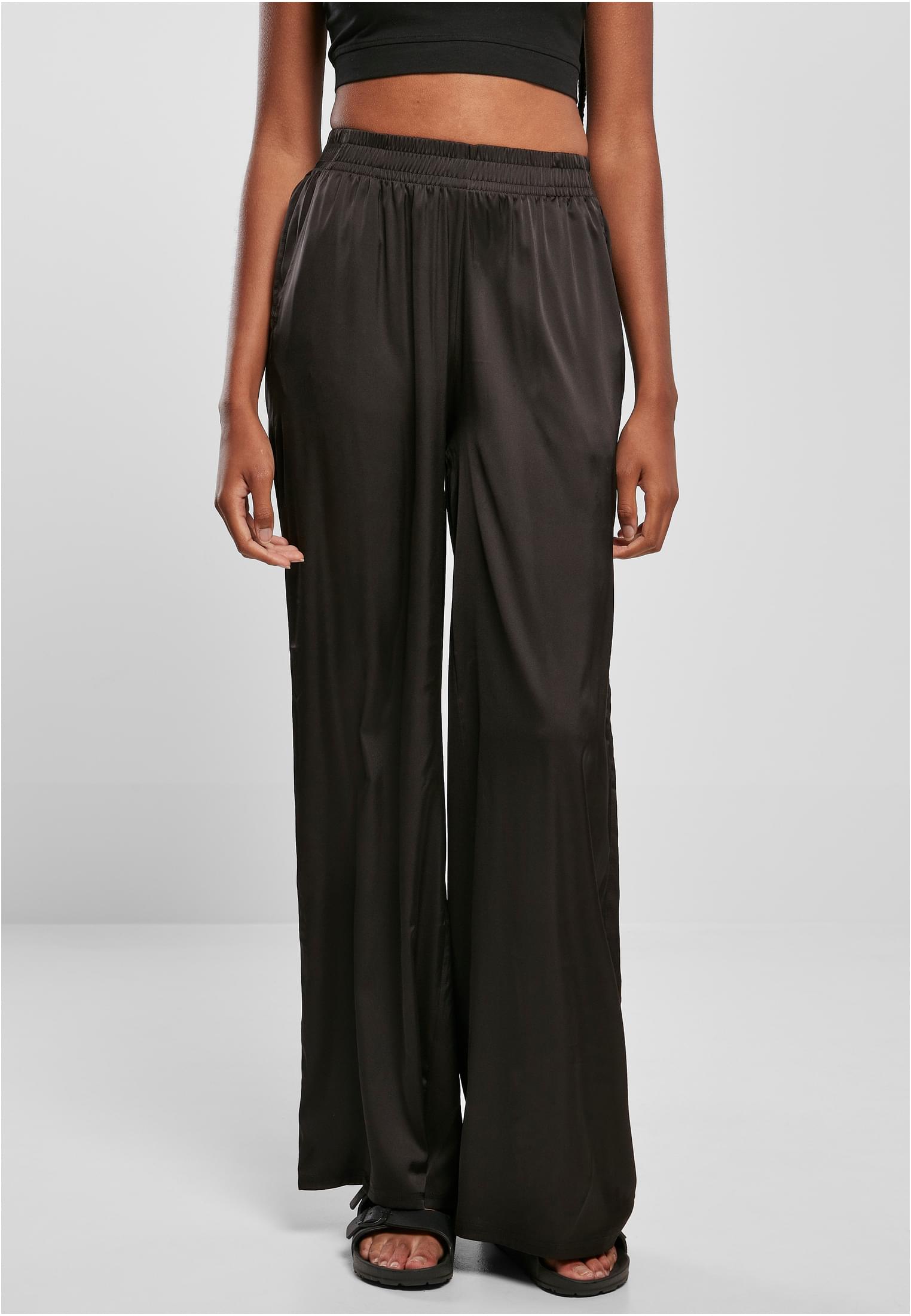 Ladies Satin Wide Leg Pants | black