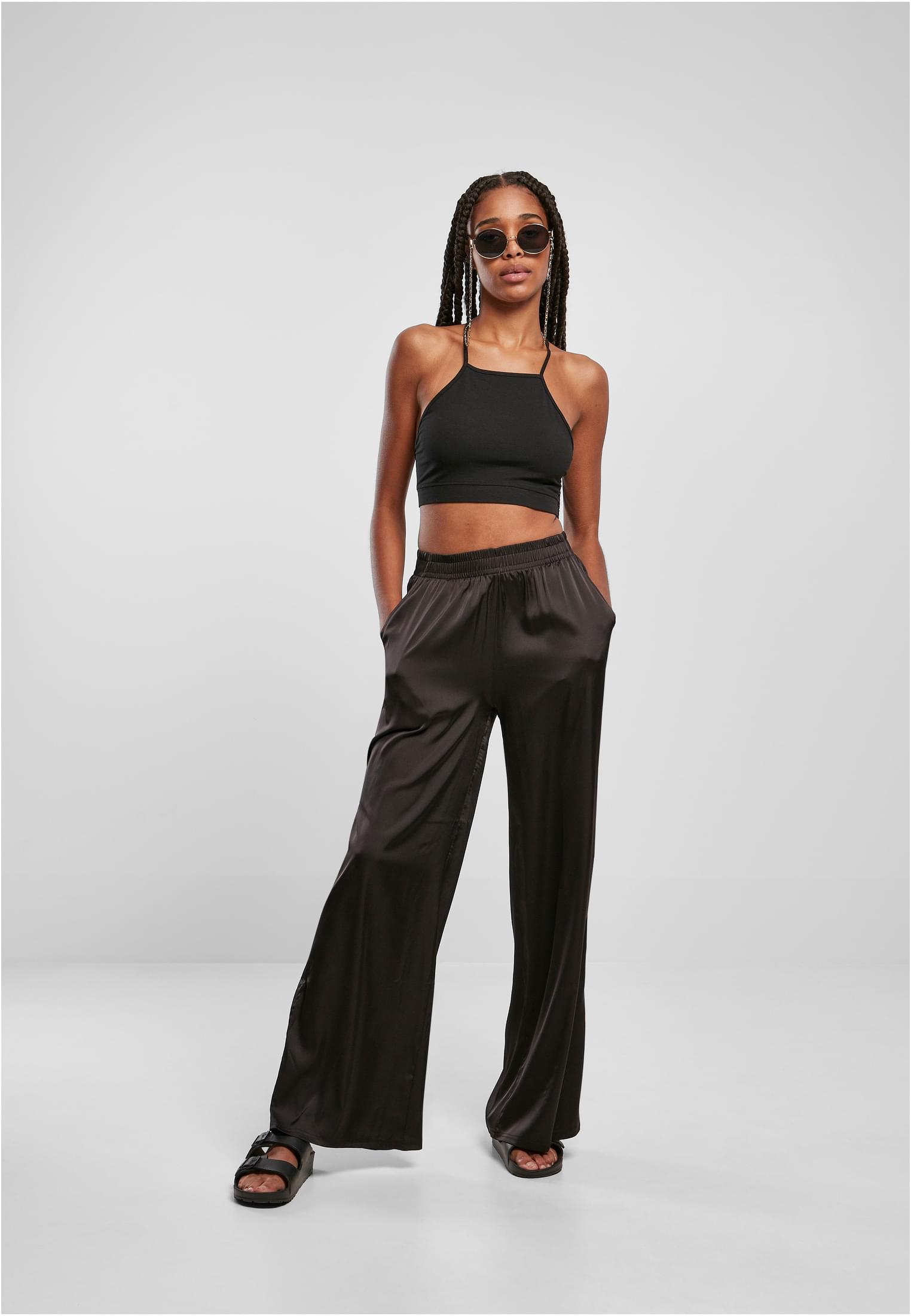 Ladies Satin Wide Leg Pants | black