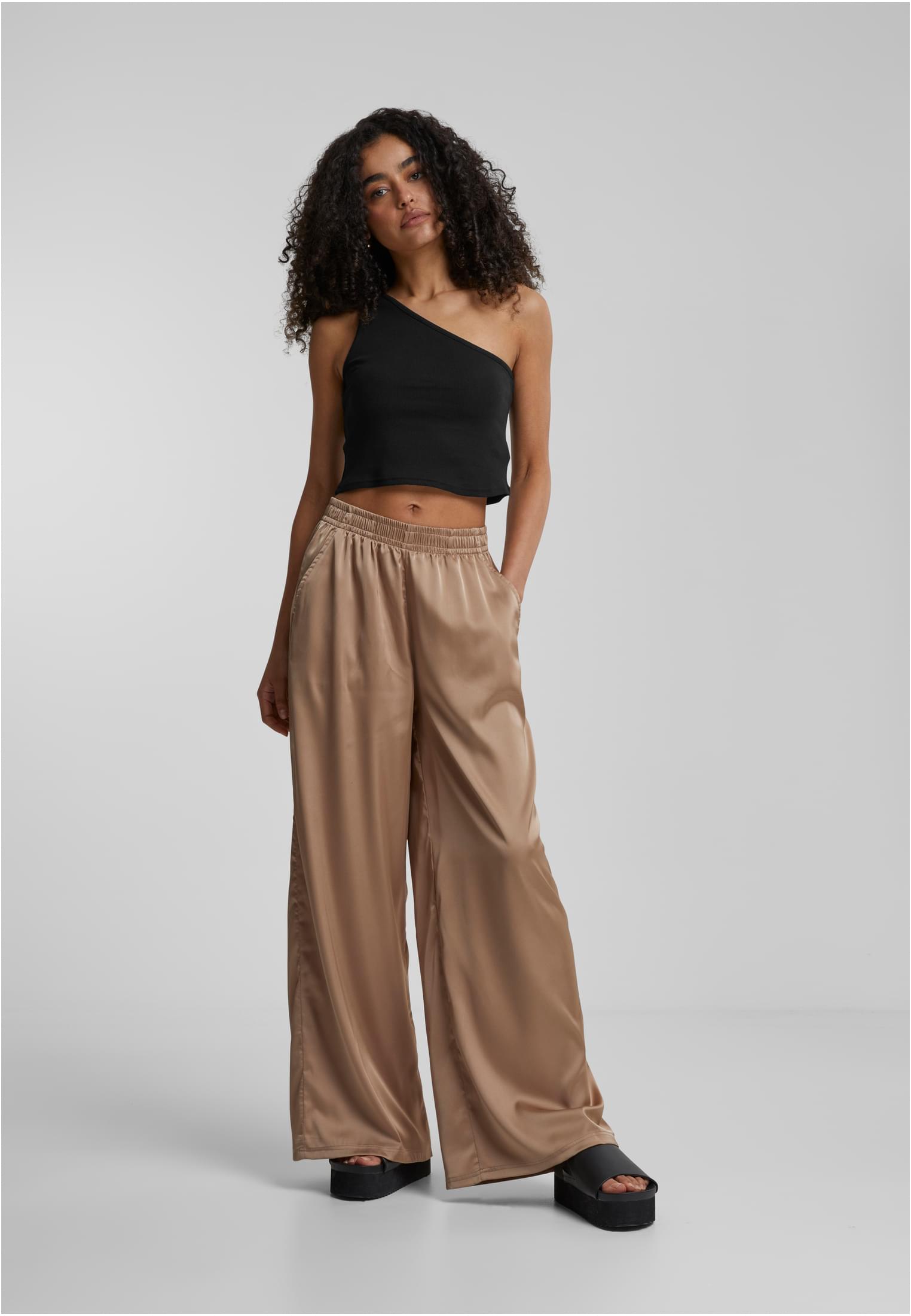 Ladies Satin Wide Leg Pants | softtaupe