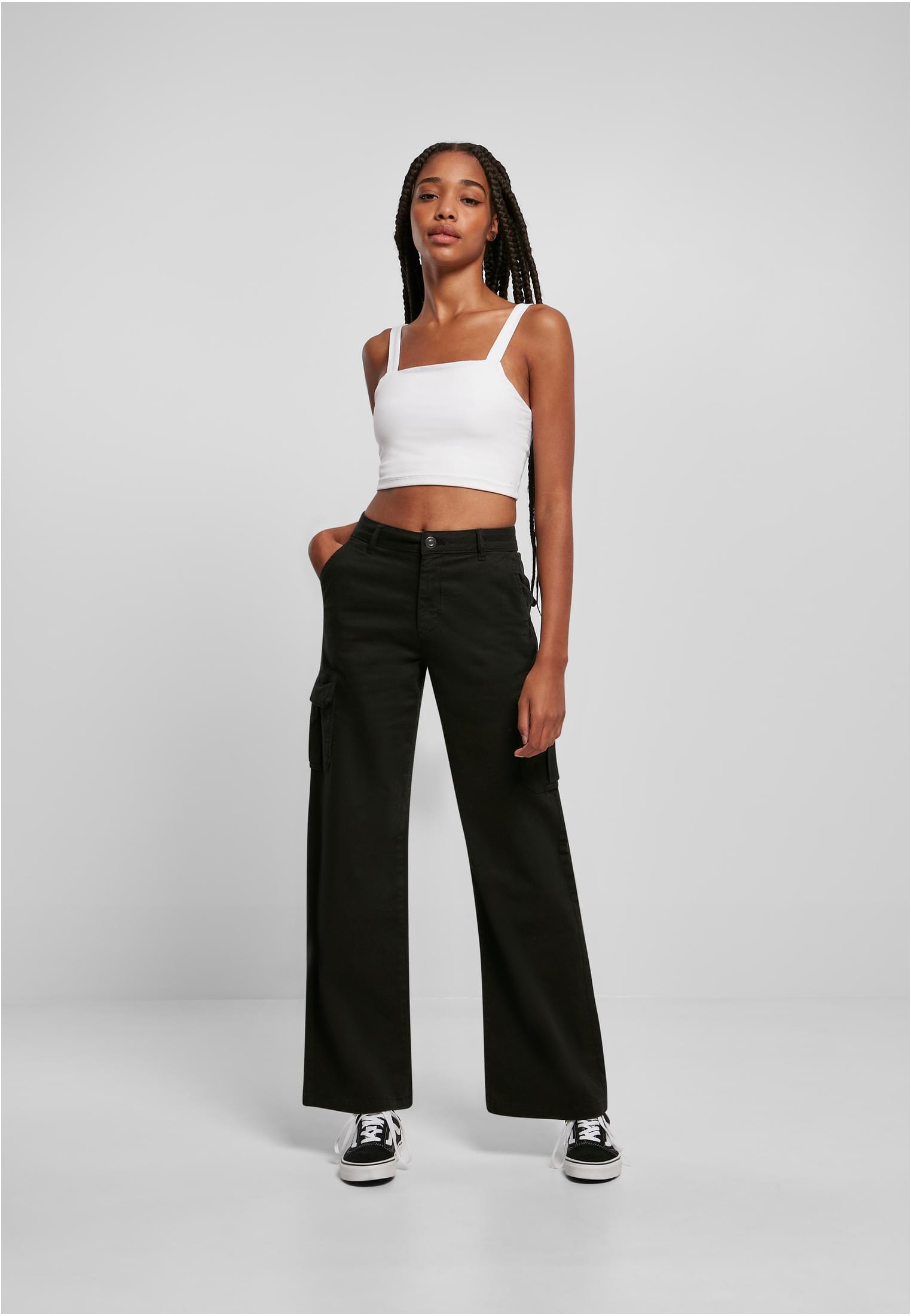 Ladies High Waist Straight Cargo Pants | black