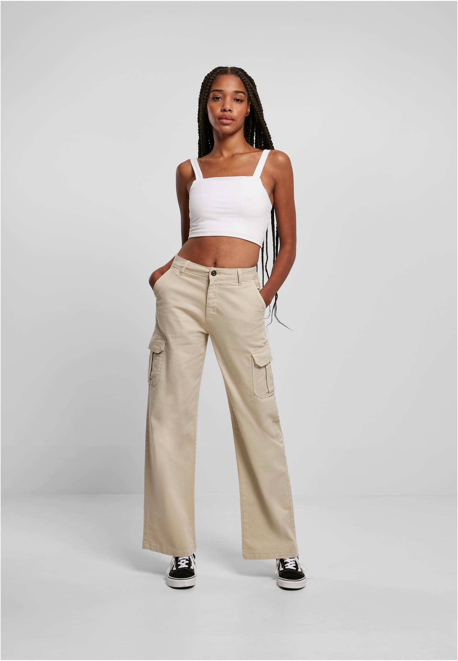 Ladies High Waist Straight Cargo Pants | softseagrass