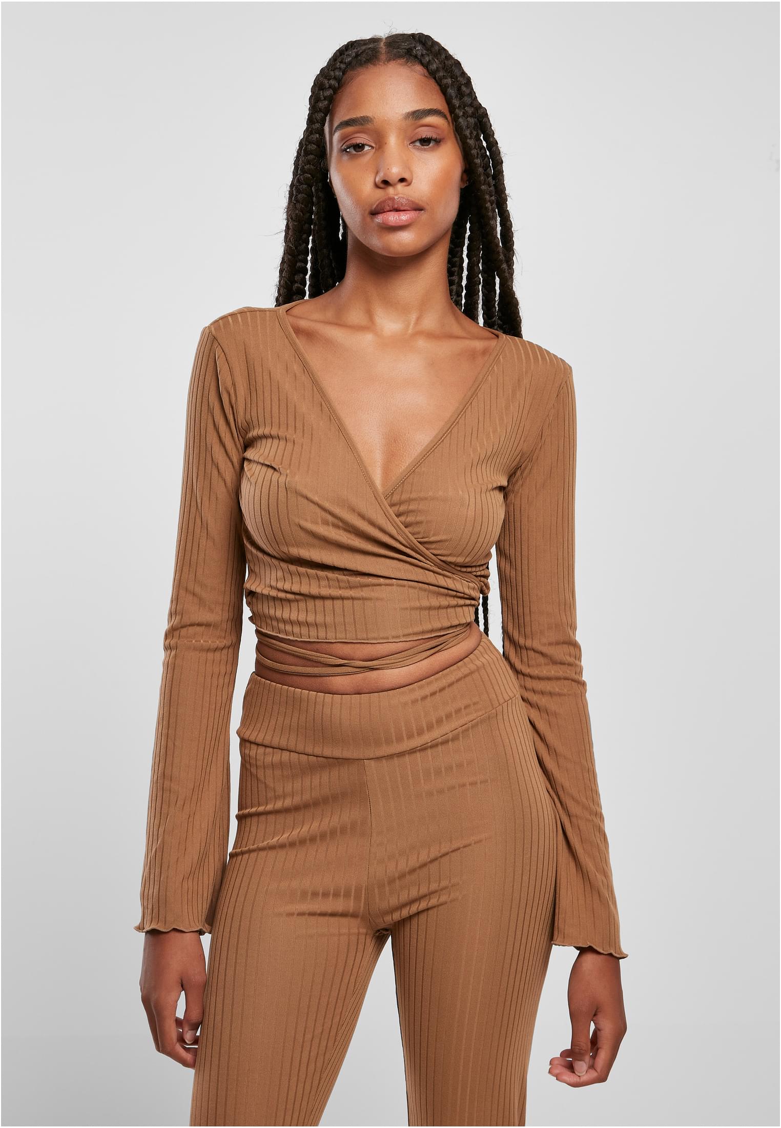 Ladies Cropped Rib Wrapped Longsleeve | darktaupe